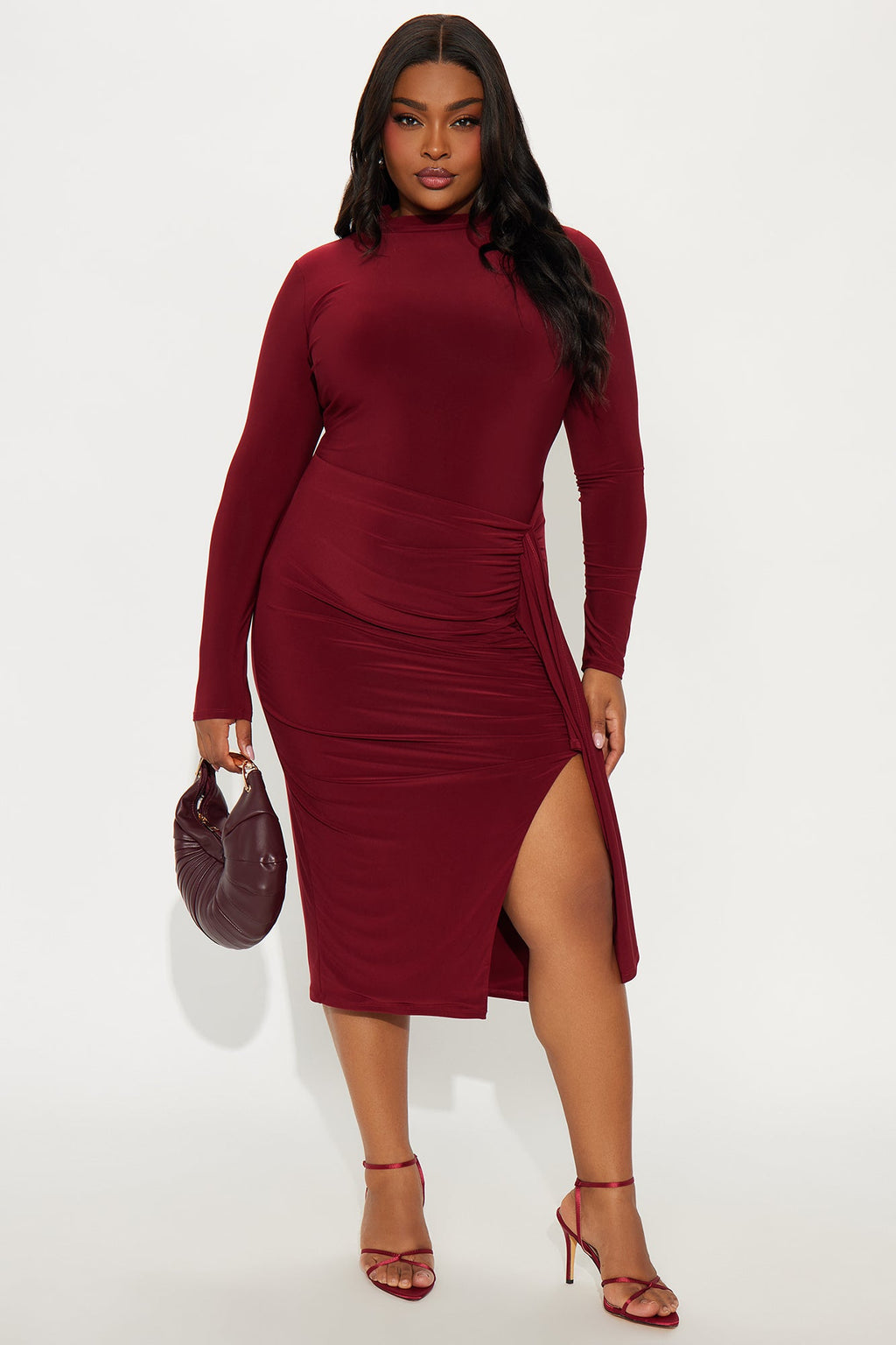 Emerie Draped Midi Dress - Wine