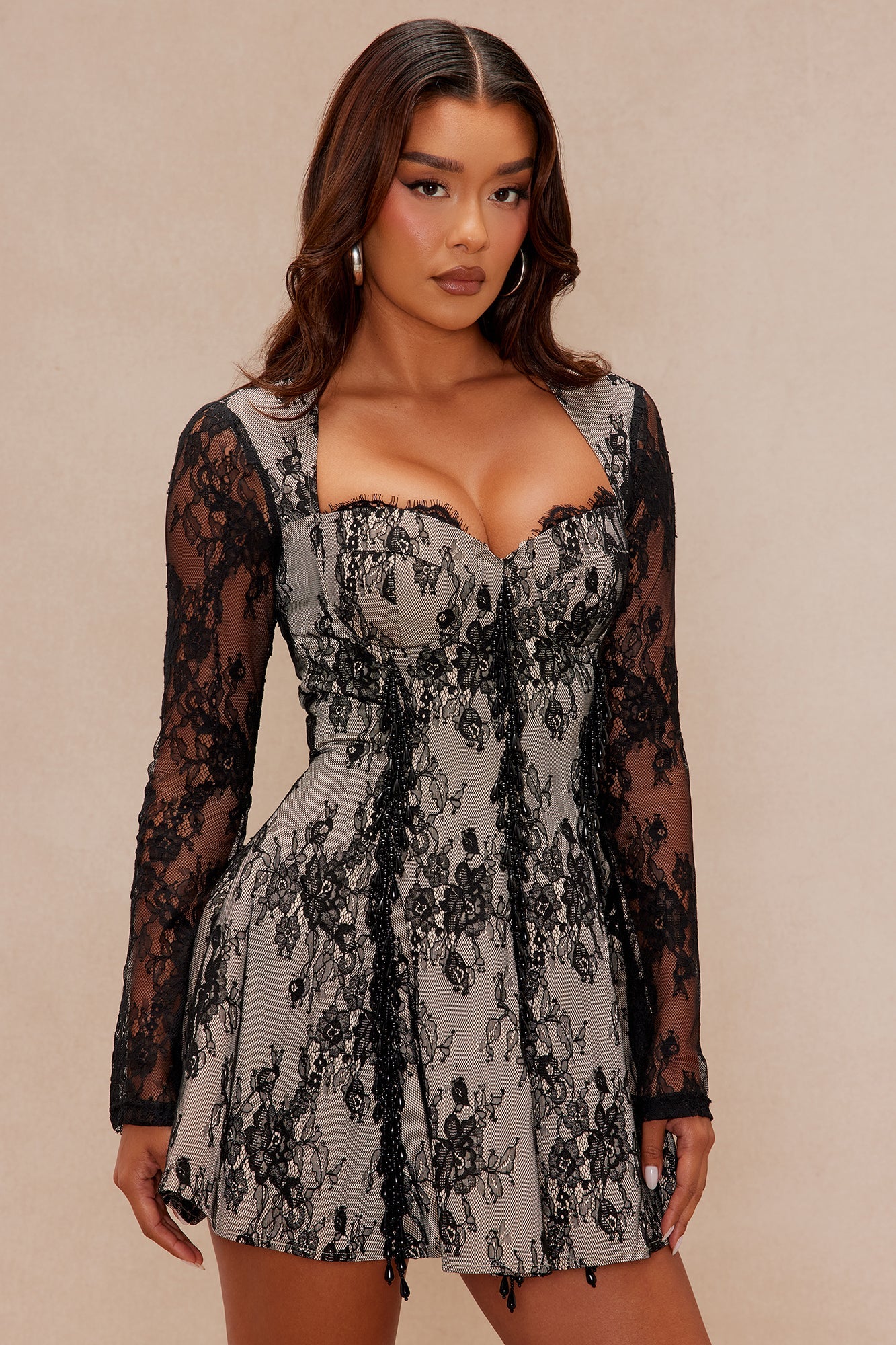 Elizabeth Lace Mini Dress - Black