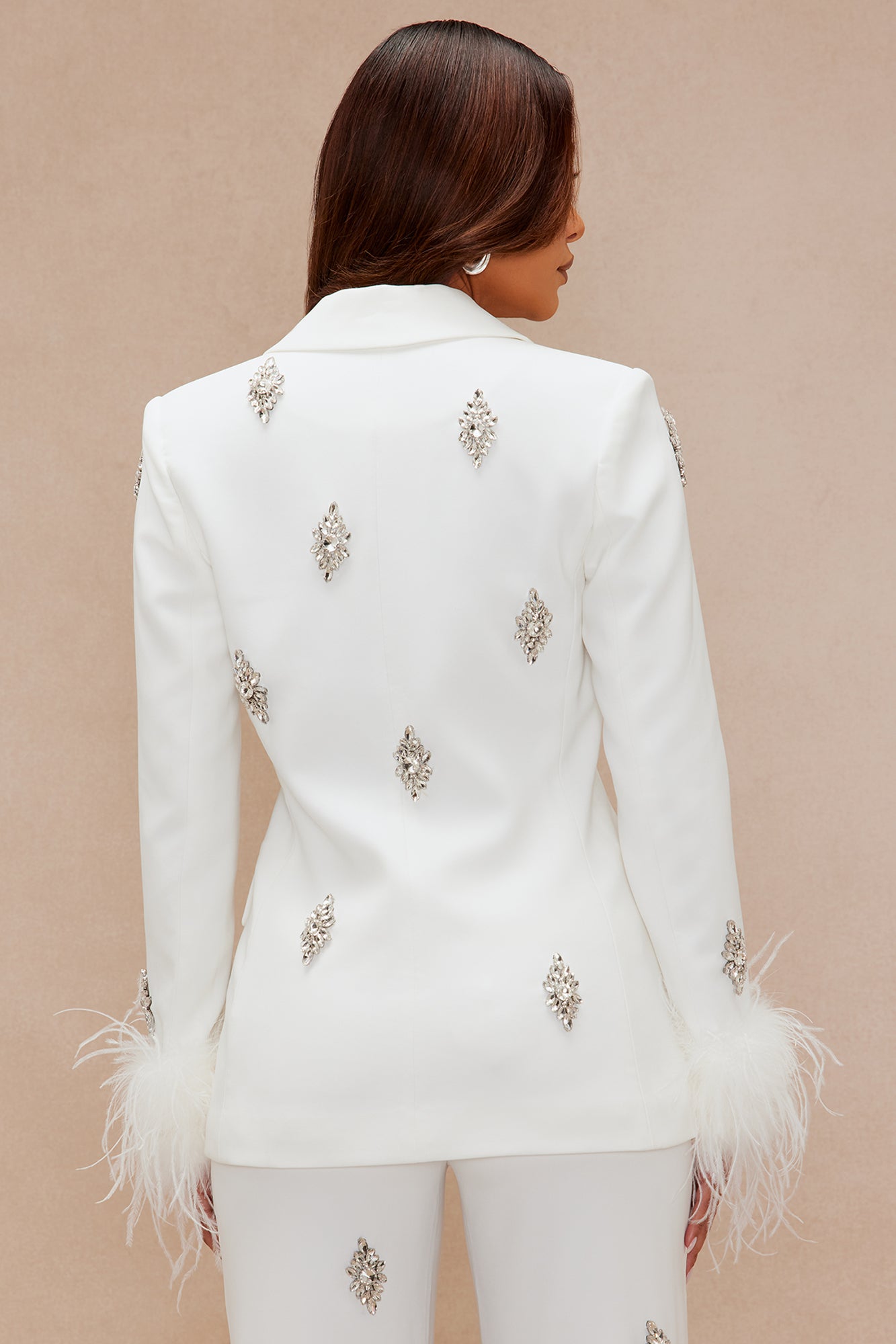 Liza Rhinestone Fur Blazer - White 
