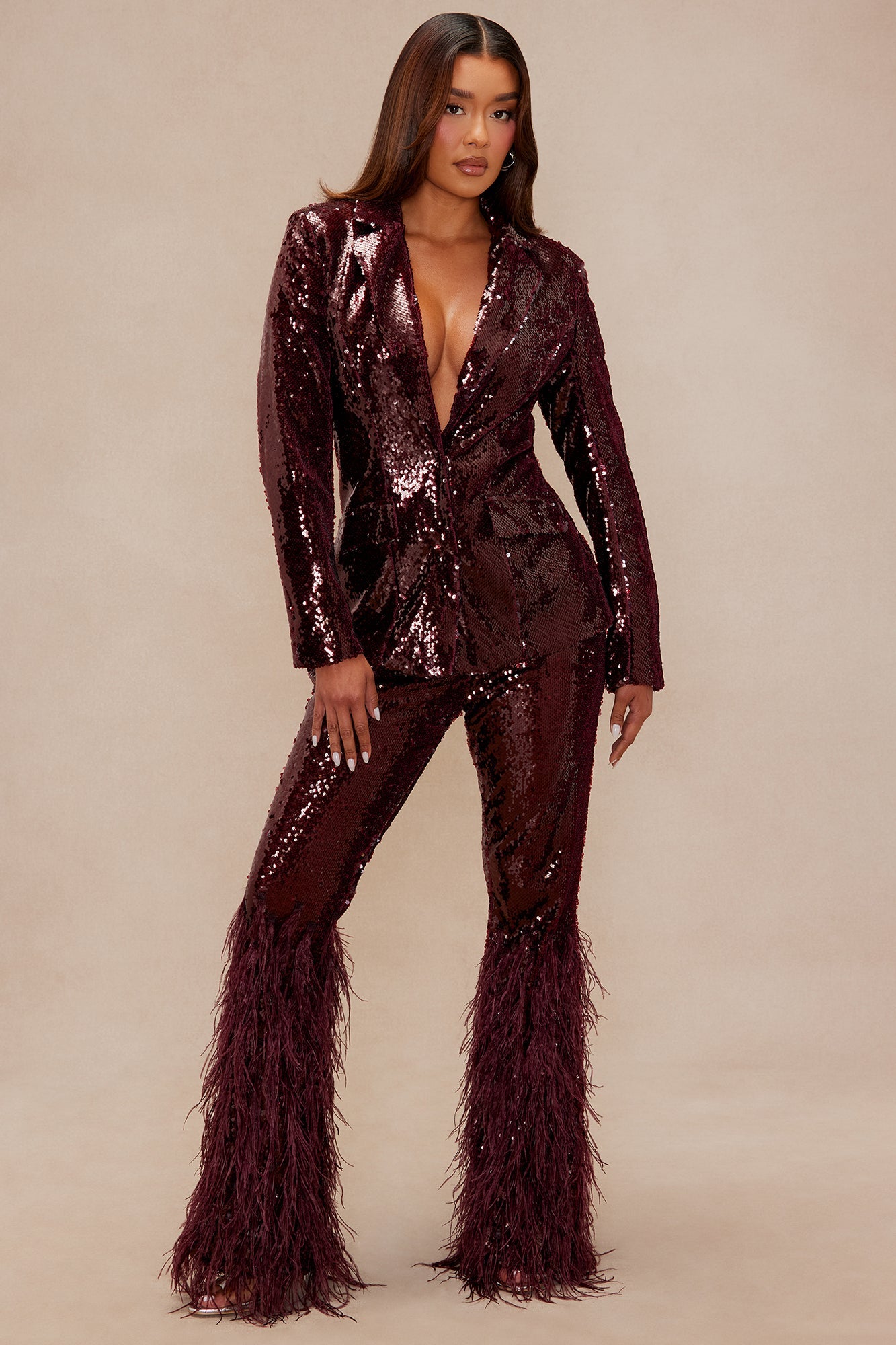 Nola Sequin Blazer - Wine 