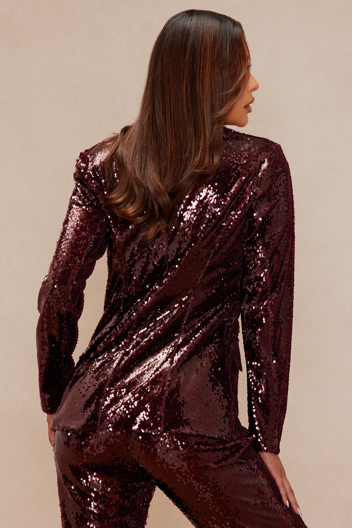 Nola Sequin Blazer - Wine 