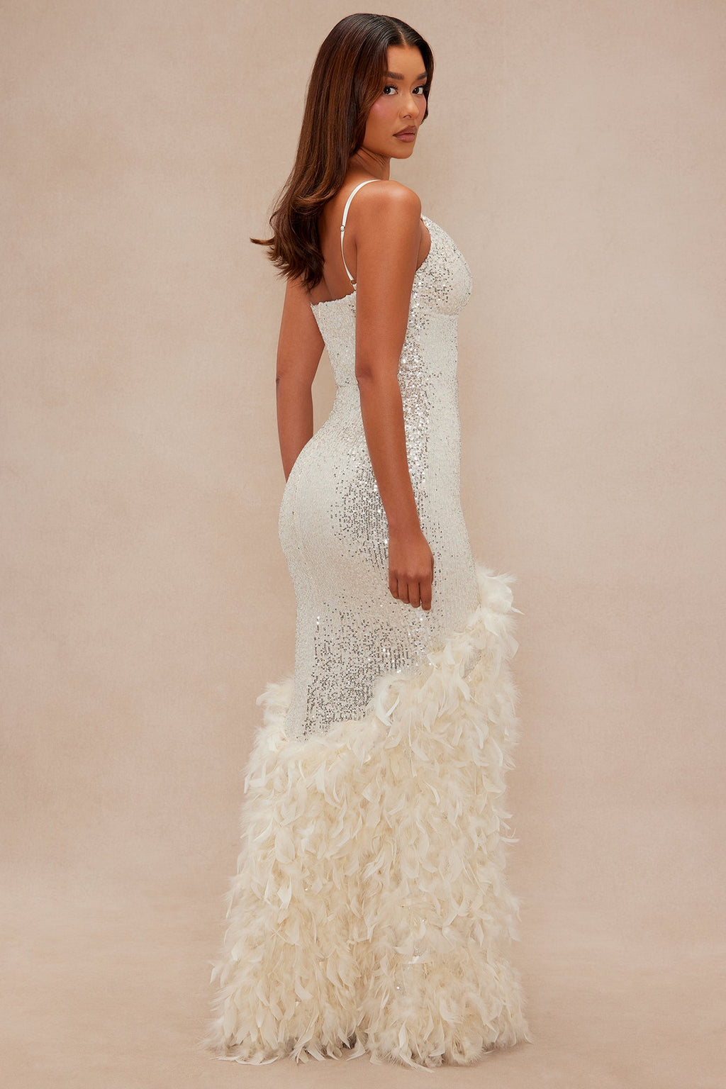 Felicity Sequin Feather Gown - Champagne