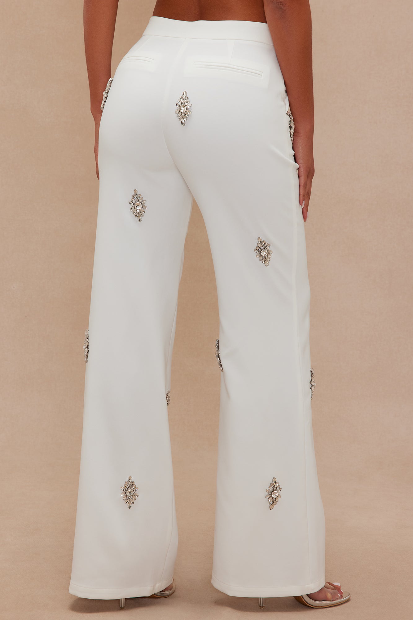 Liza Rhinestone Wide Leg Pant - White 