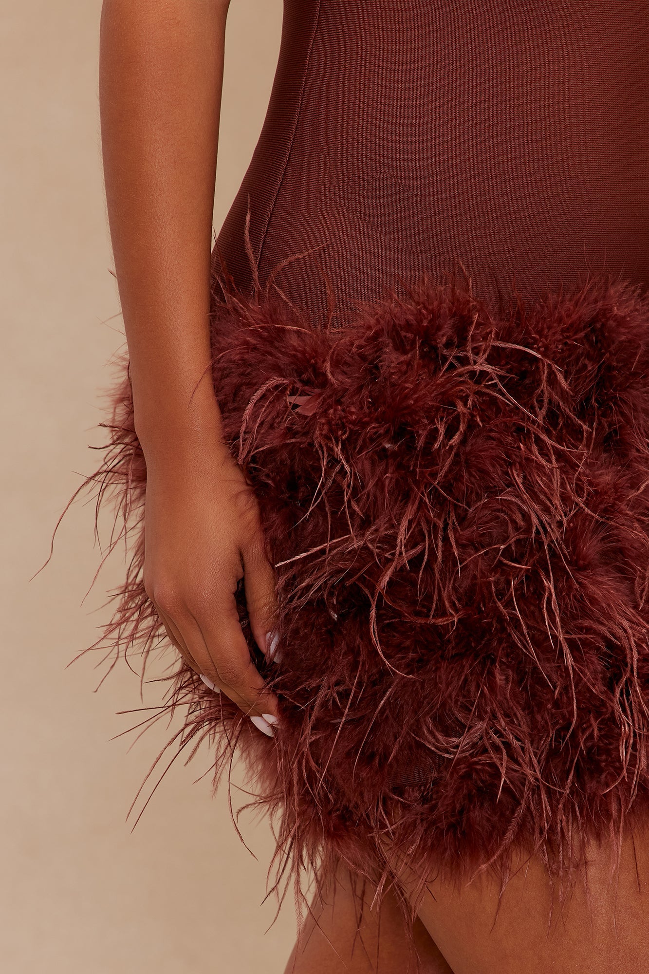 Remember Me Fur Trim Bandage Mini Dress - Brown 