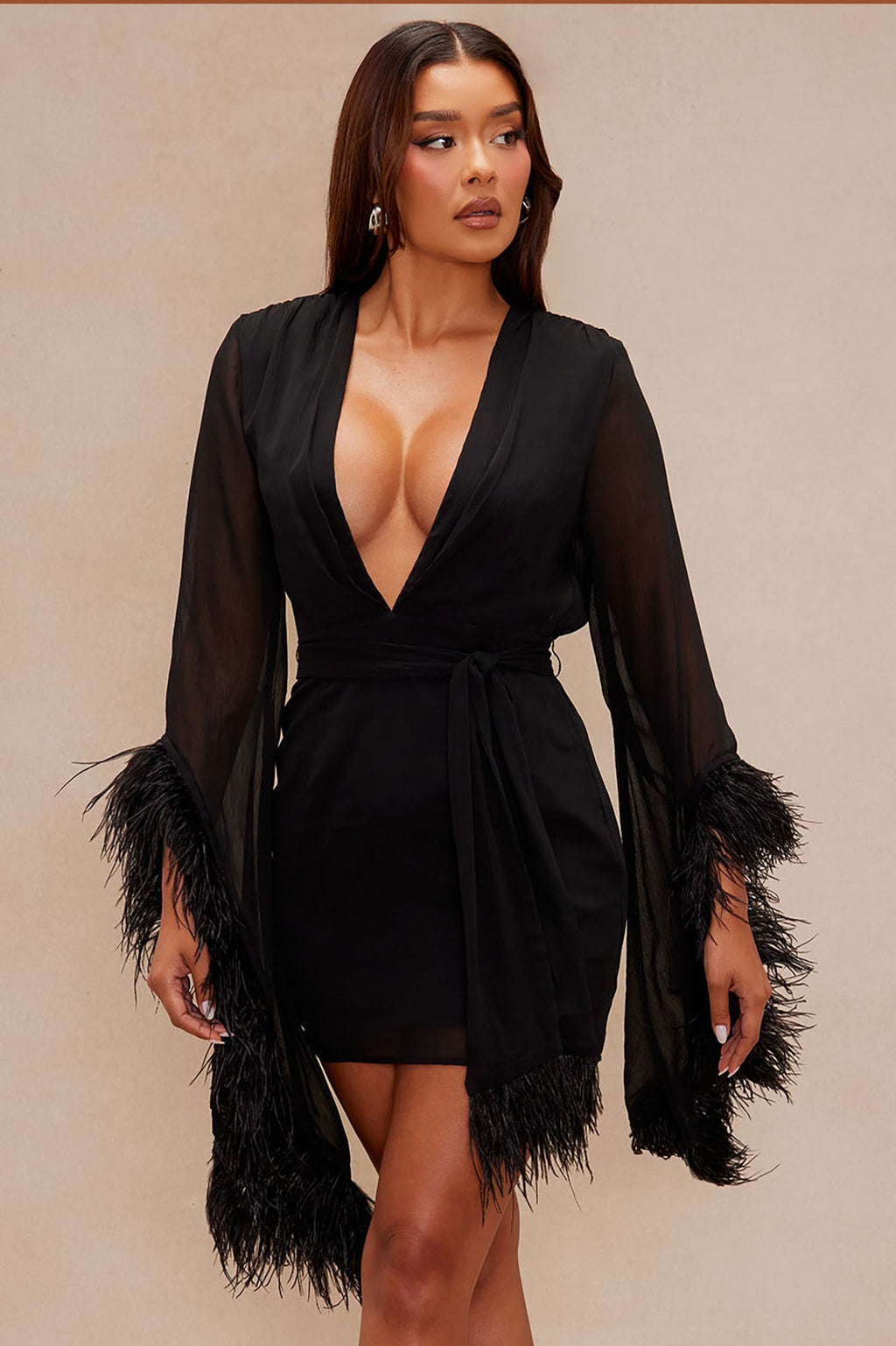 Cannot Compare Feathered Chiffon Mini Dress - Black