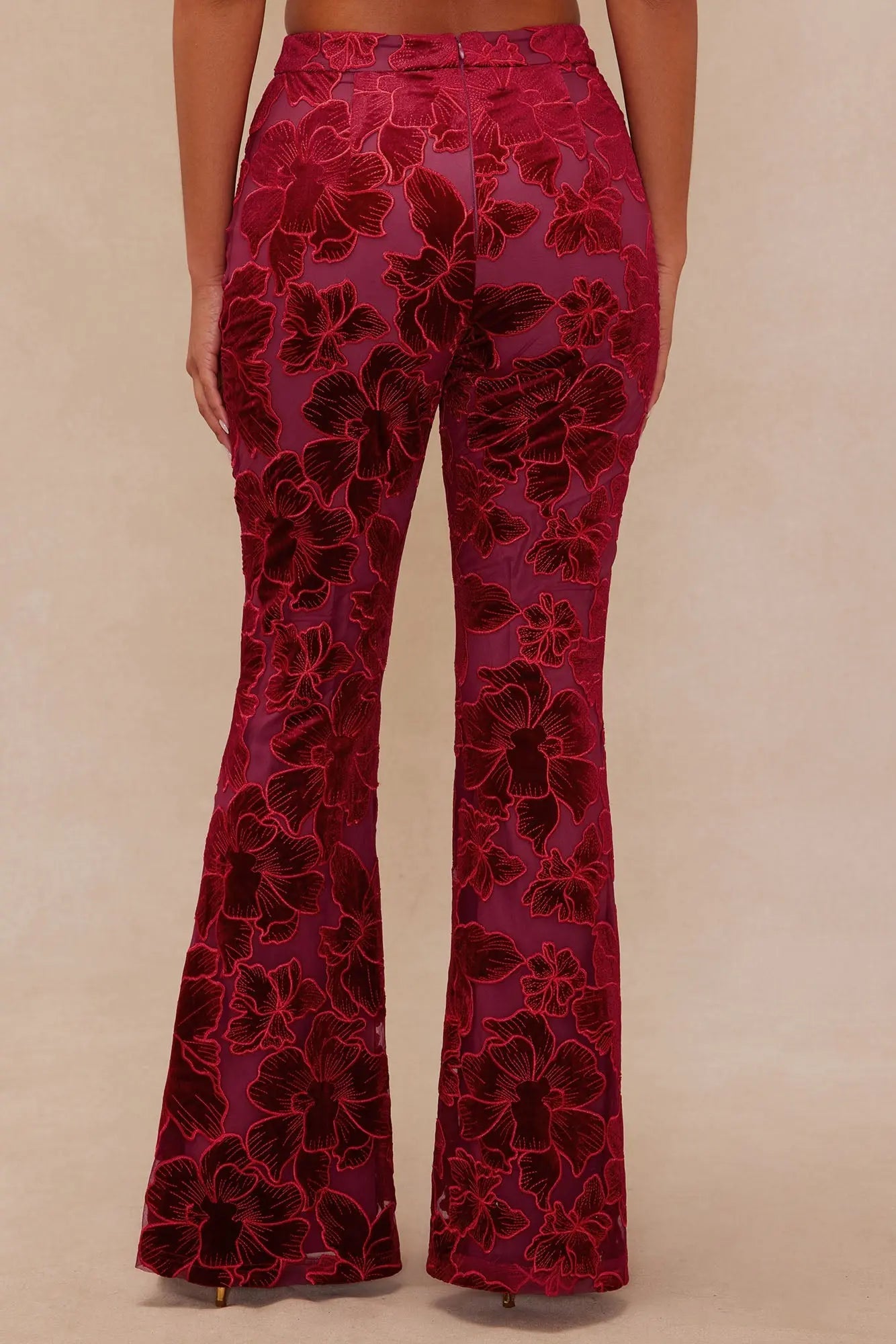 Tyra Velvet Embroidered Pant - Burgundy 