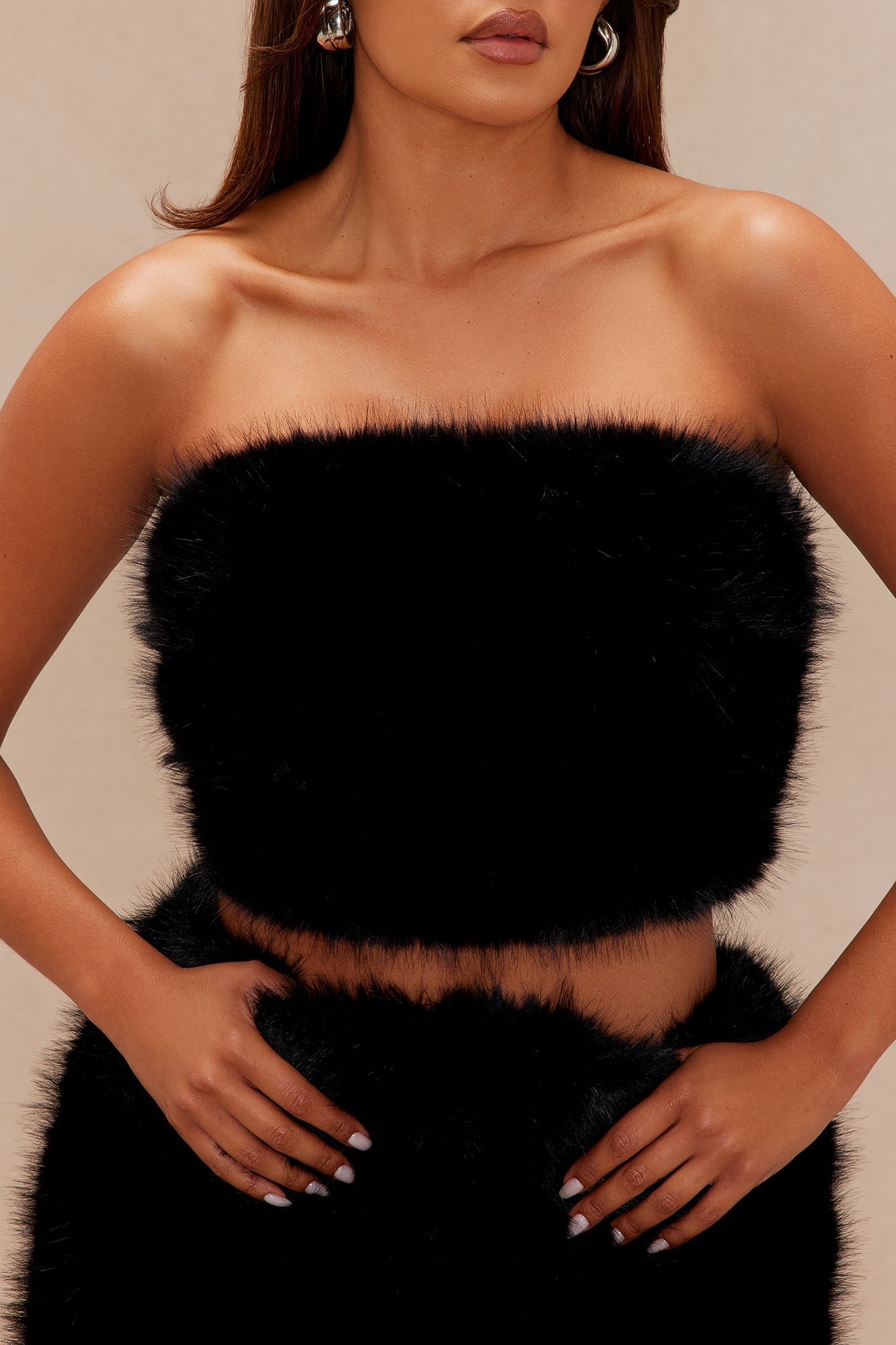 Addie Faux Fur Mini Skirt Set - Black