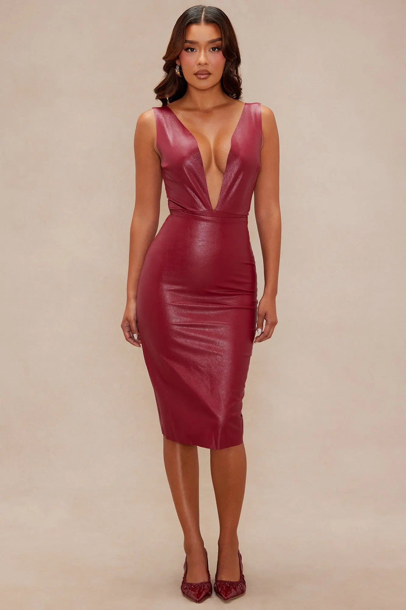 Zora Faux Leather Bodysuit - Burgundy 