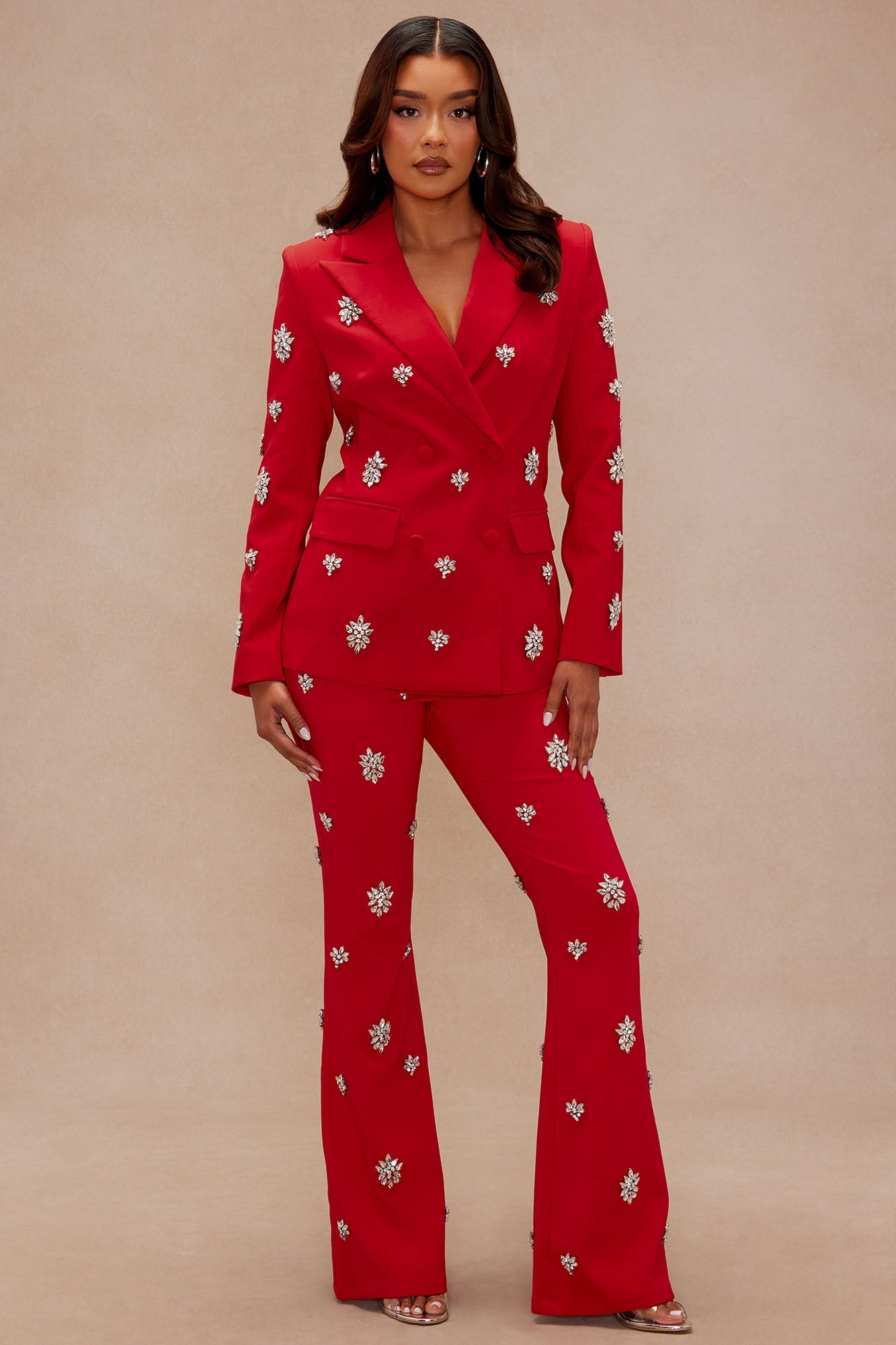 Verona Embellished Flare Pant - Red