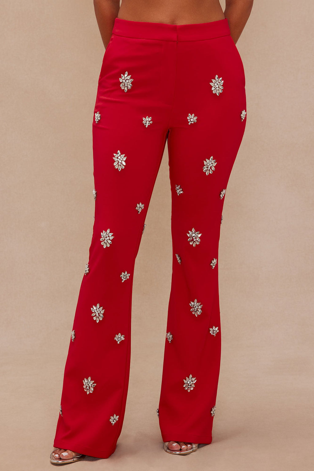 Verona Embellished Flare Pant - Red