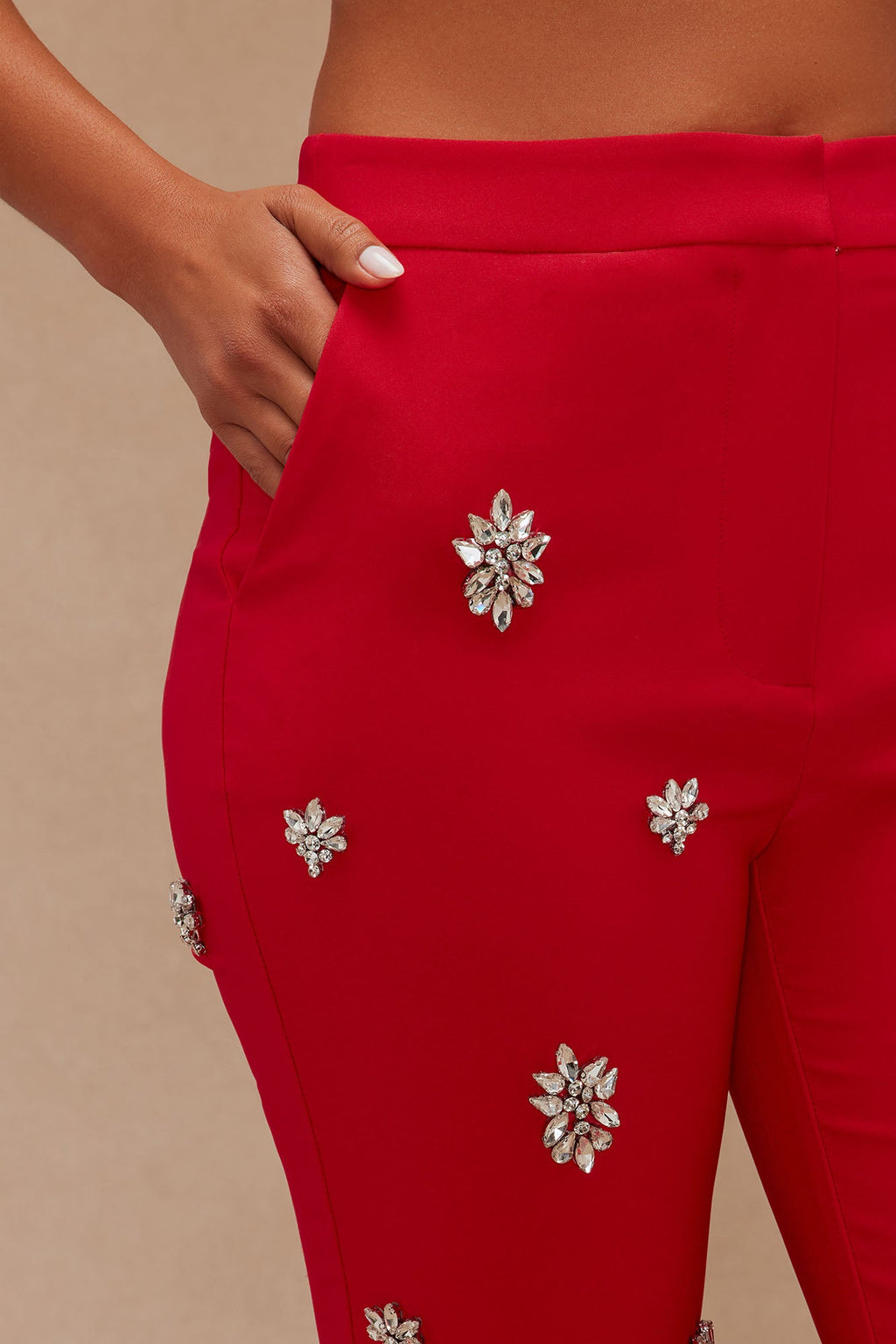 Verona Embellished Flare Pant - Red