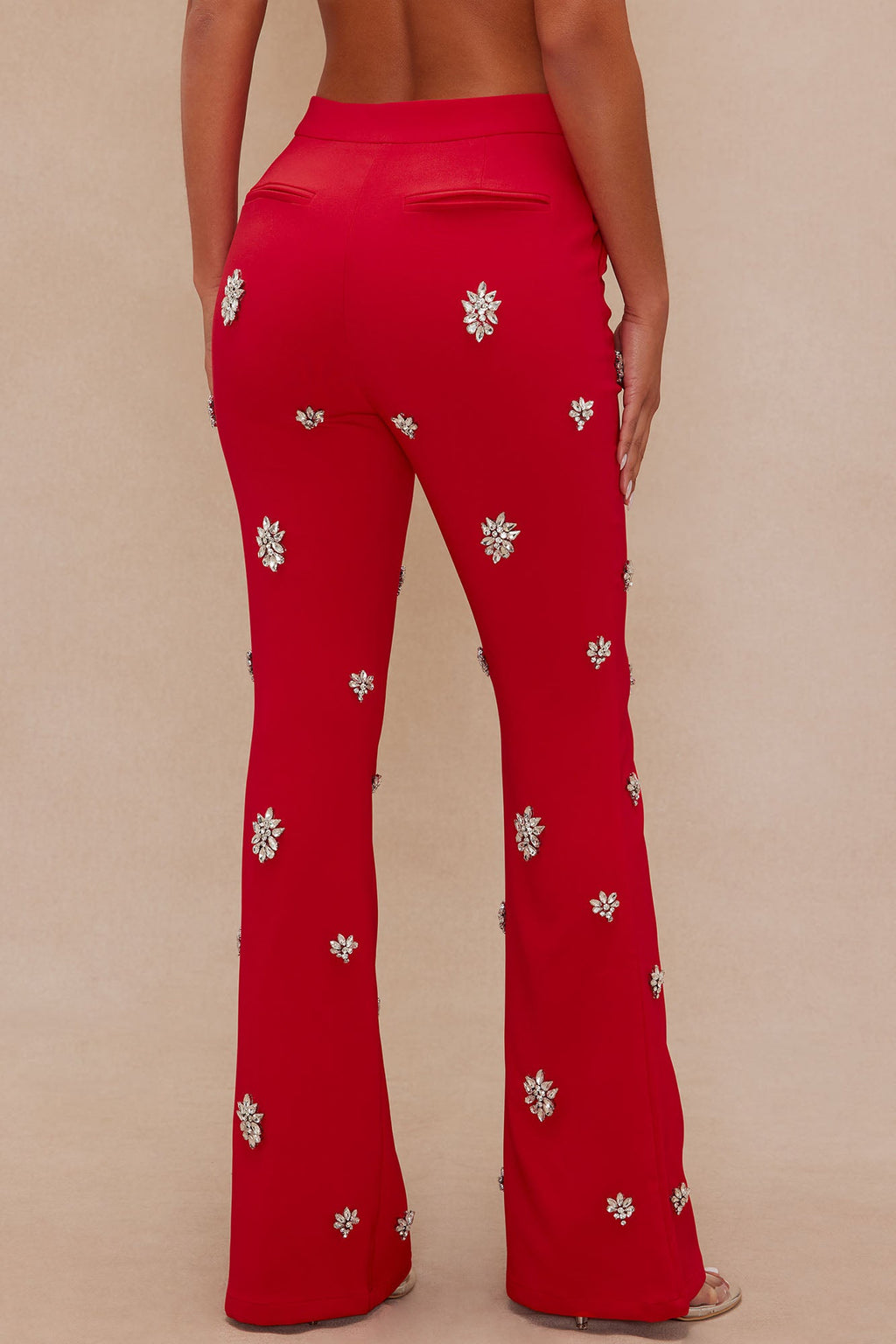 Verona Embellished Flare Pant - Red