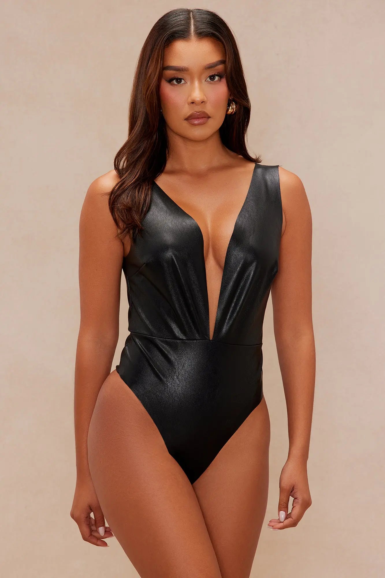 Zora Faux Leather Bodysuit - Black 