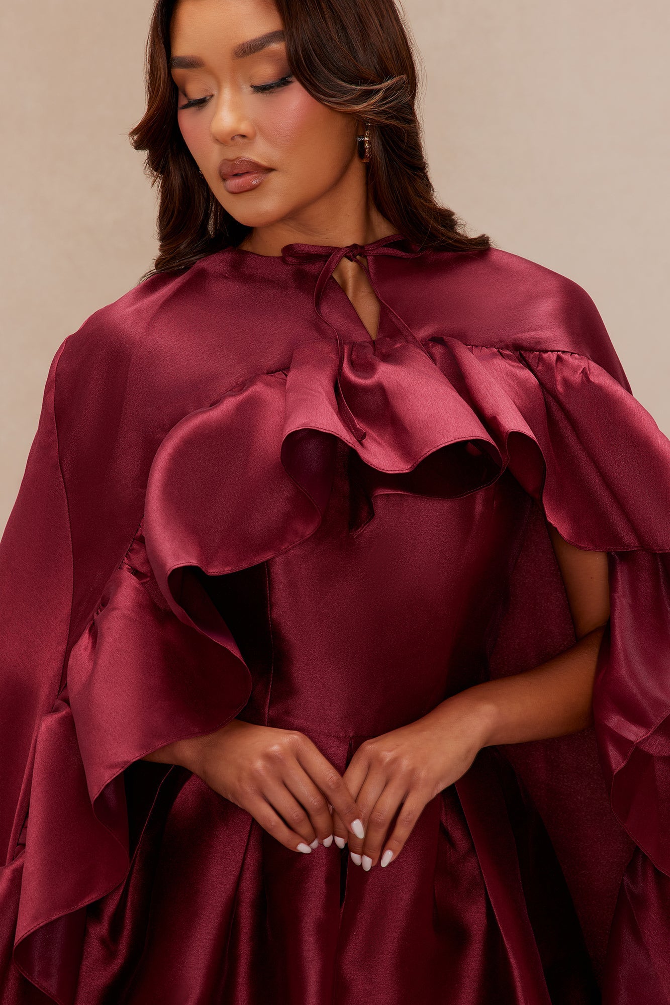 Chic Drama 2 Piece Cape Mini Dress Set - Burgundy
