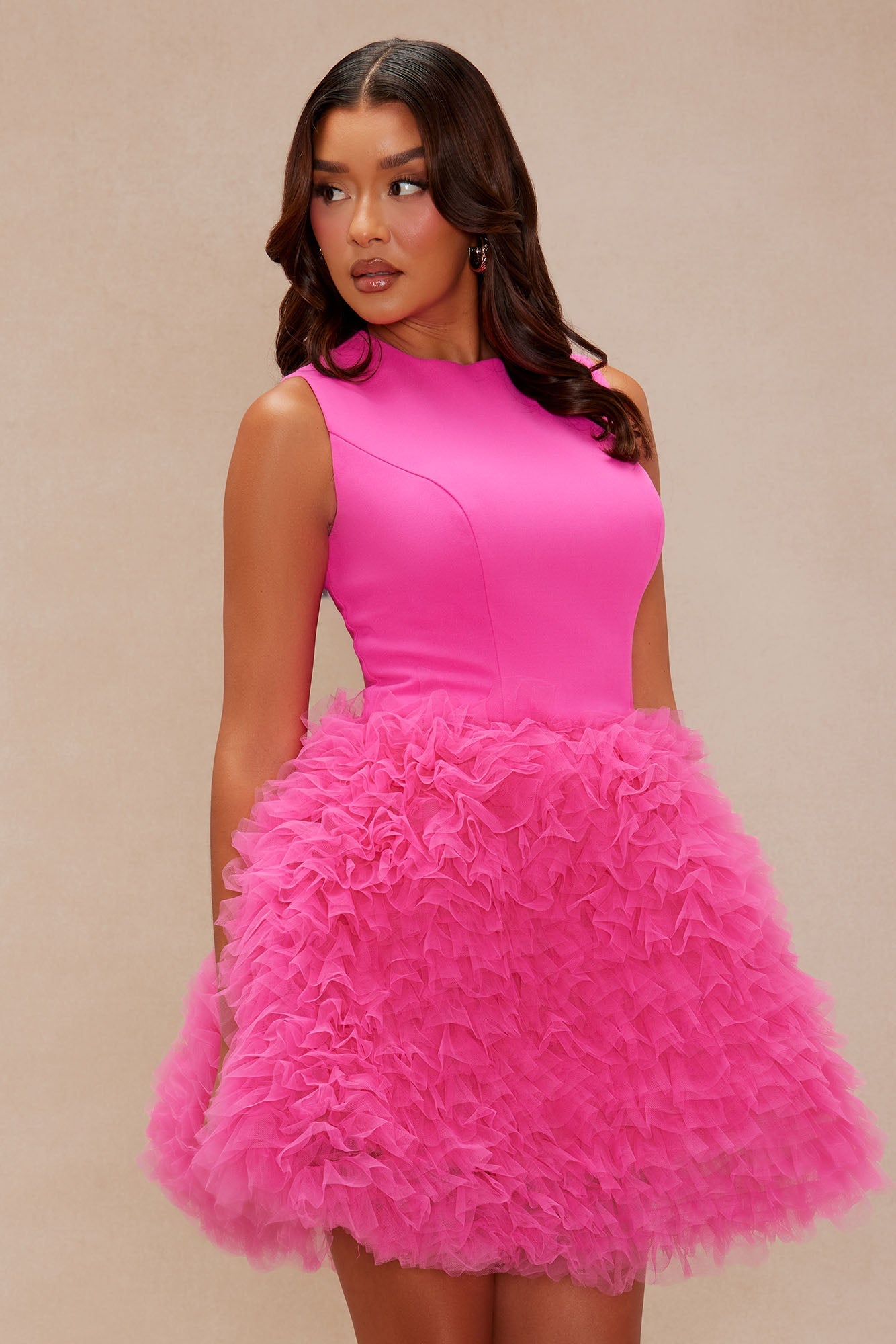 Rosalie Tulle Mini Dress - Hot Pink 