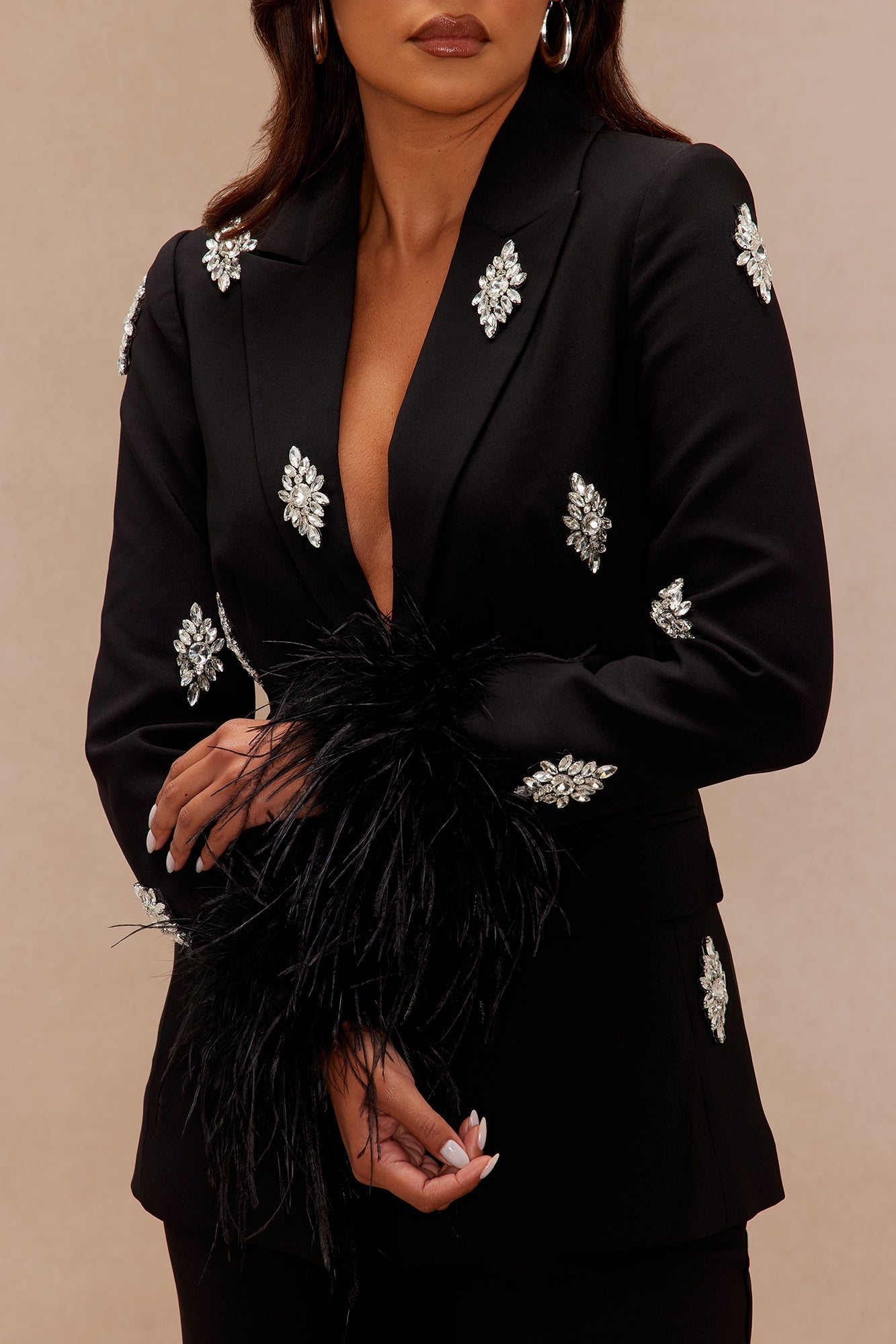Liza Rhinestone Fur Blazer - Black 