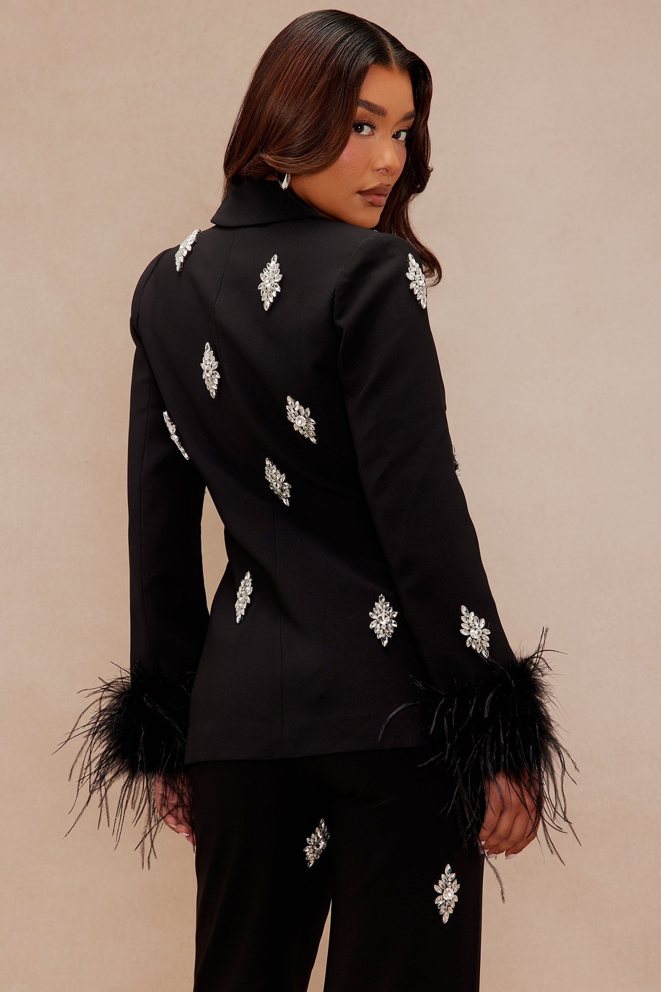 Liza Rhinestone Fur Blazer - Black 