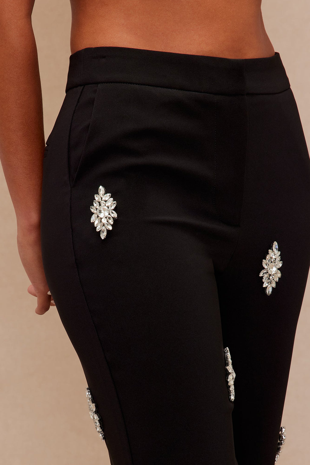 Liza Rhinestone Wide Leg Pant - Black 