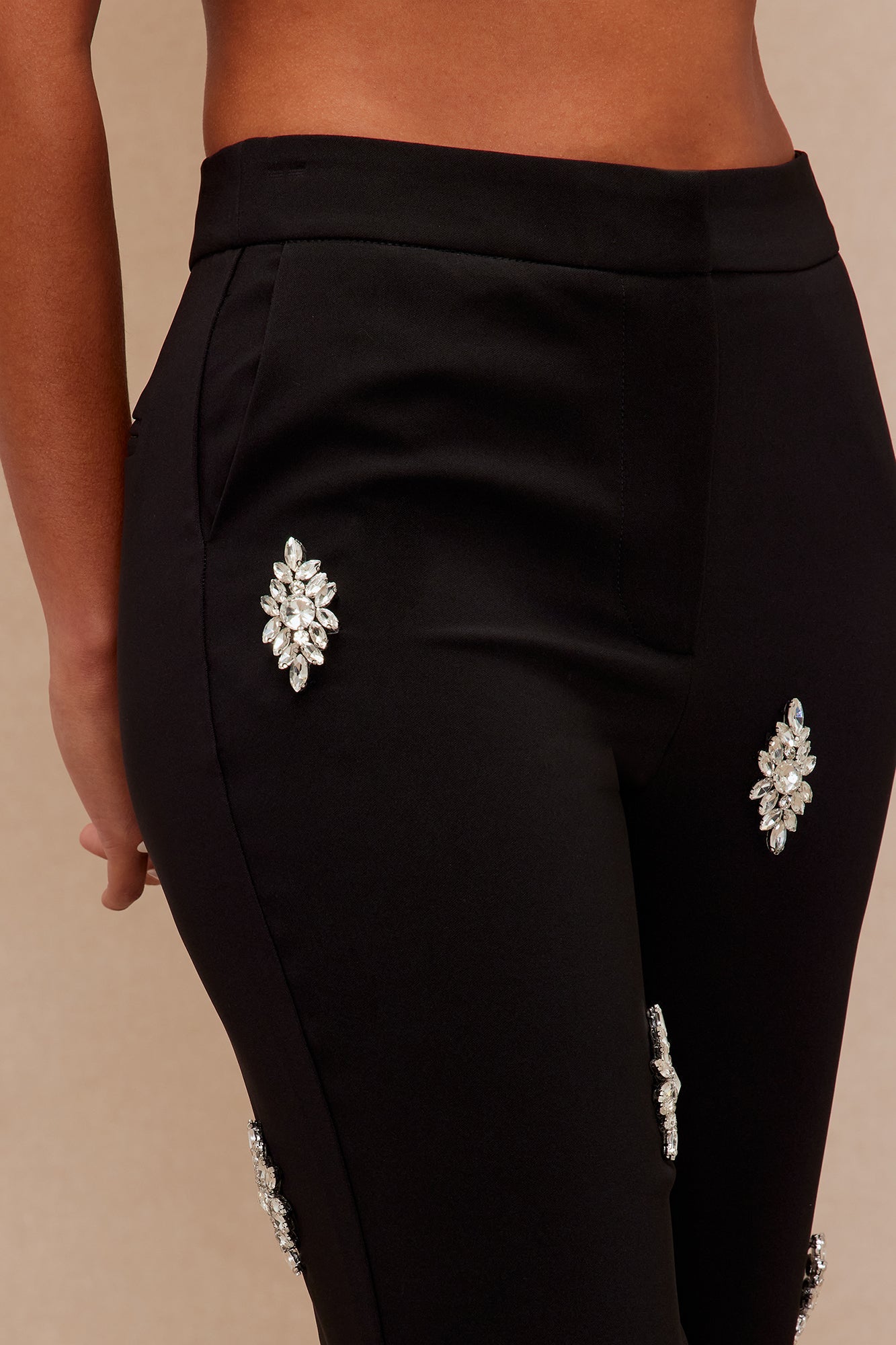 Liza Rhinestone Wide Leg Pant - Black 