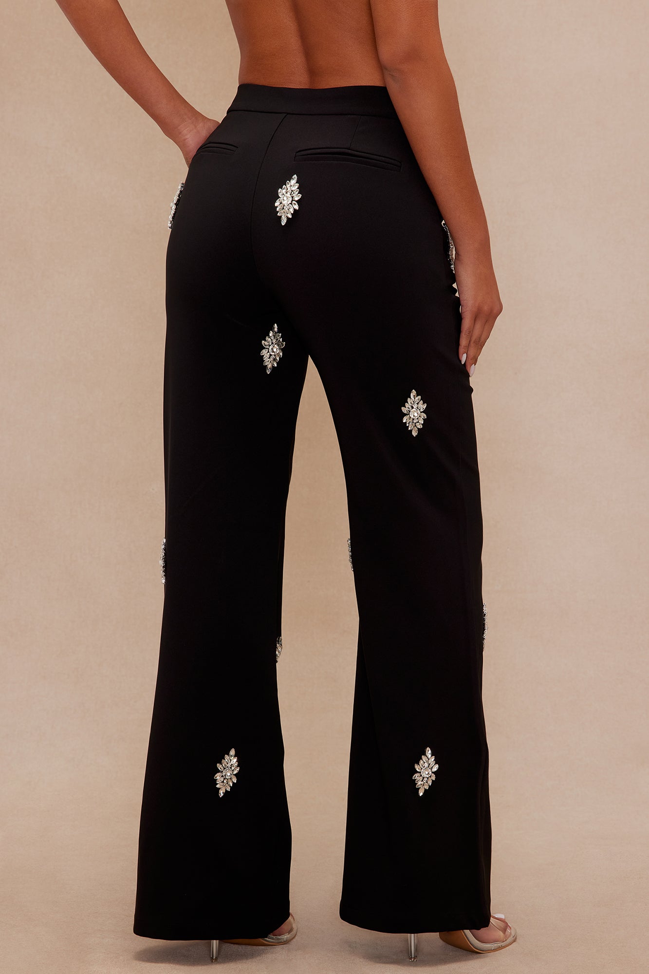Liza Rhinestone Wide Leg Pant - Black 