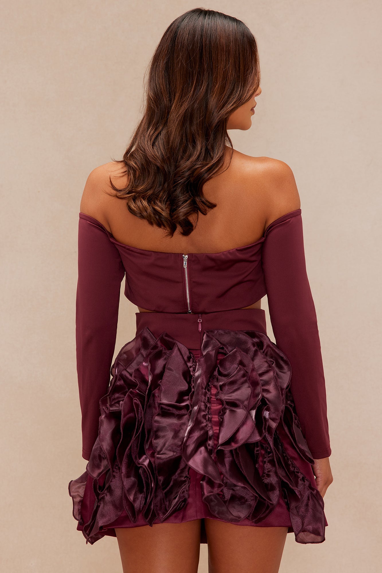 Neveah Off Shoulder Mini Skirt Set - Burgundy