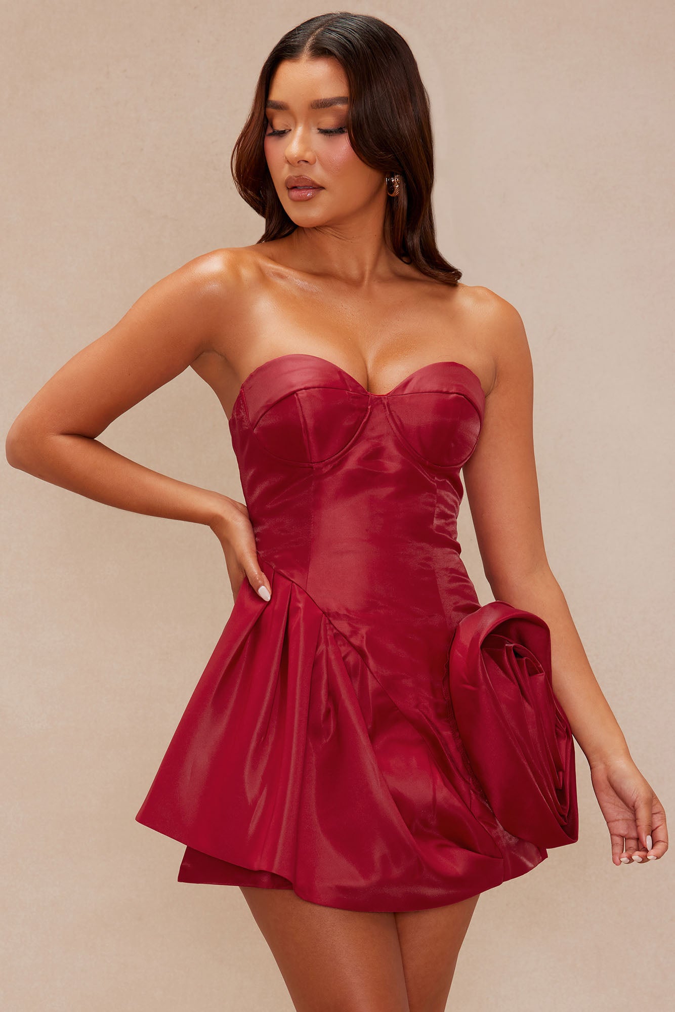 Layana Floral Applique Mini Dress - Burgundy