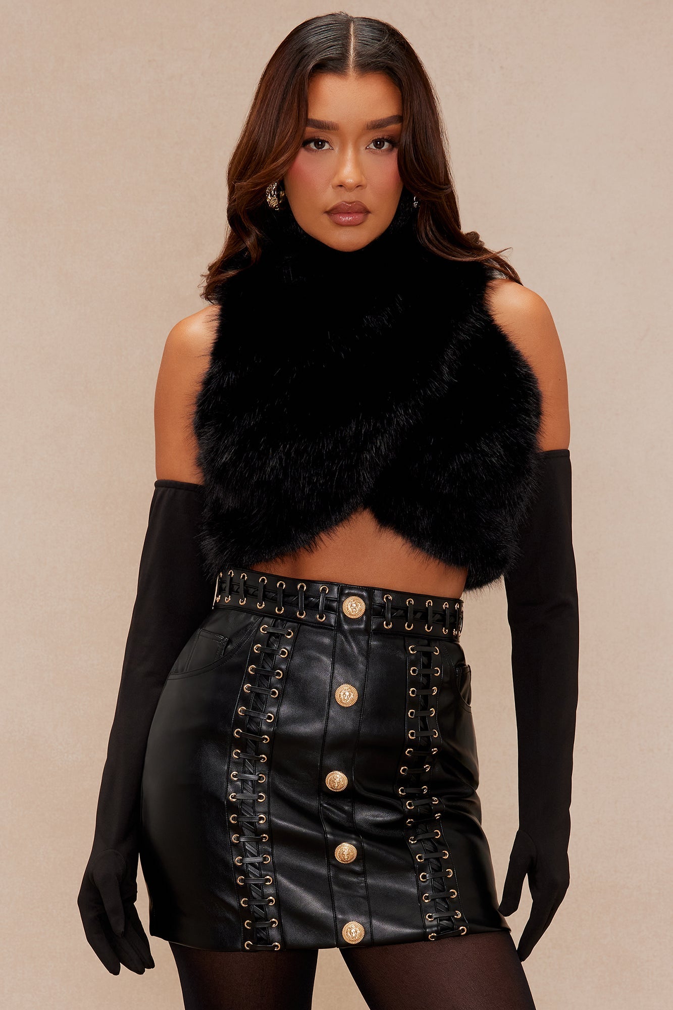 Divine Drama Cropped Faux Fur Top - Black