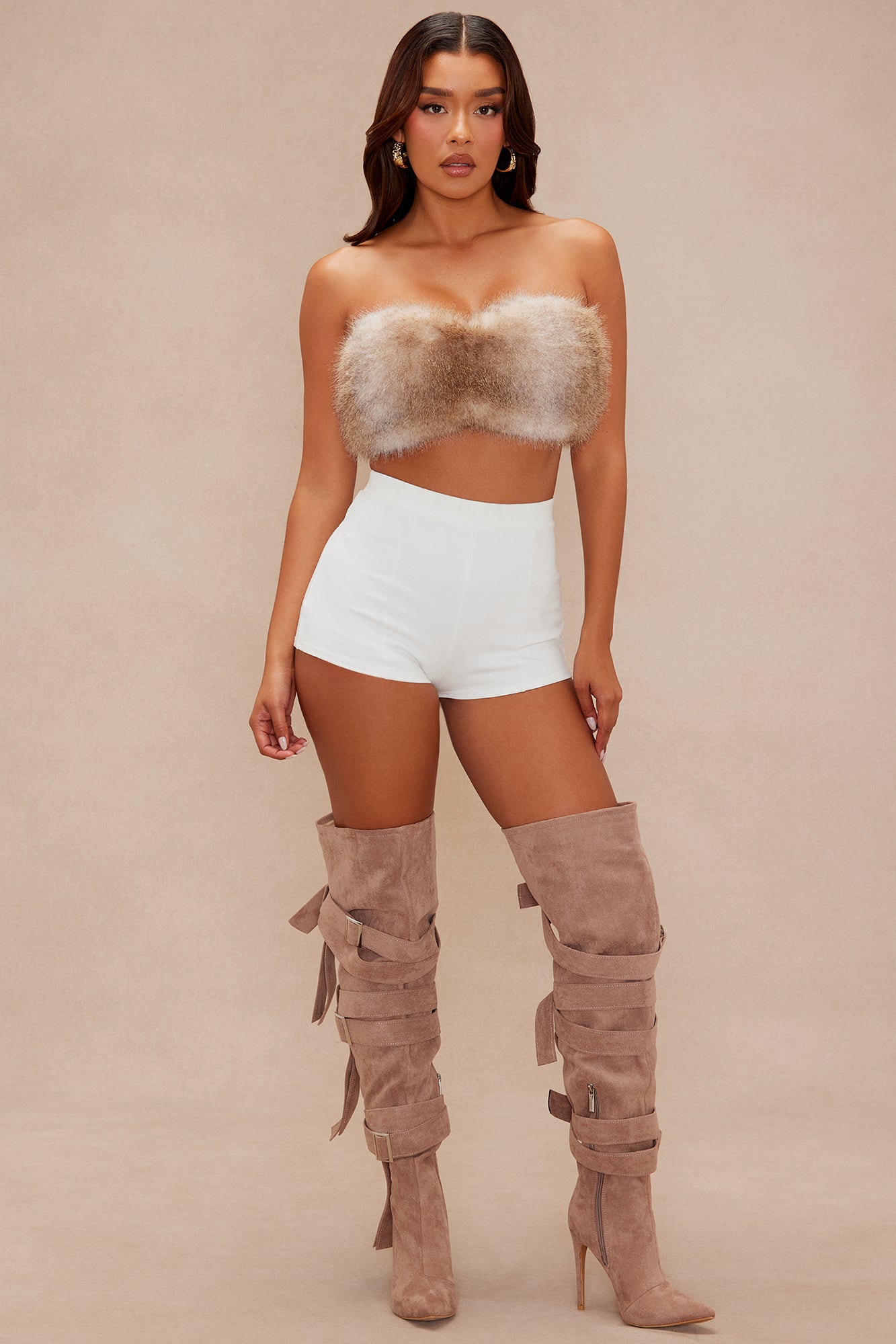 Kristie Faux Fur Tube Top - Taupe