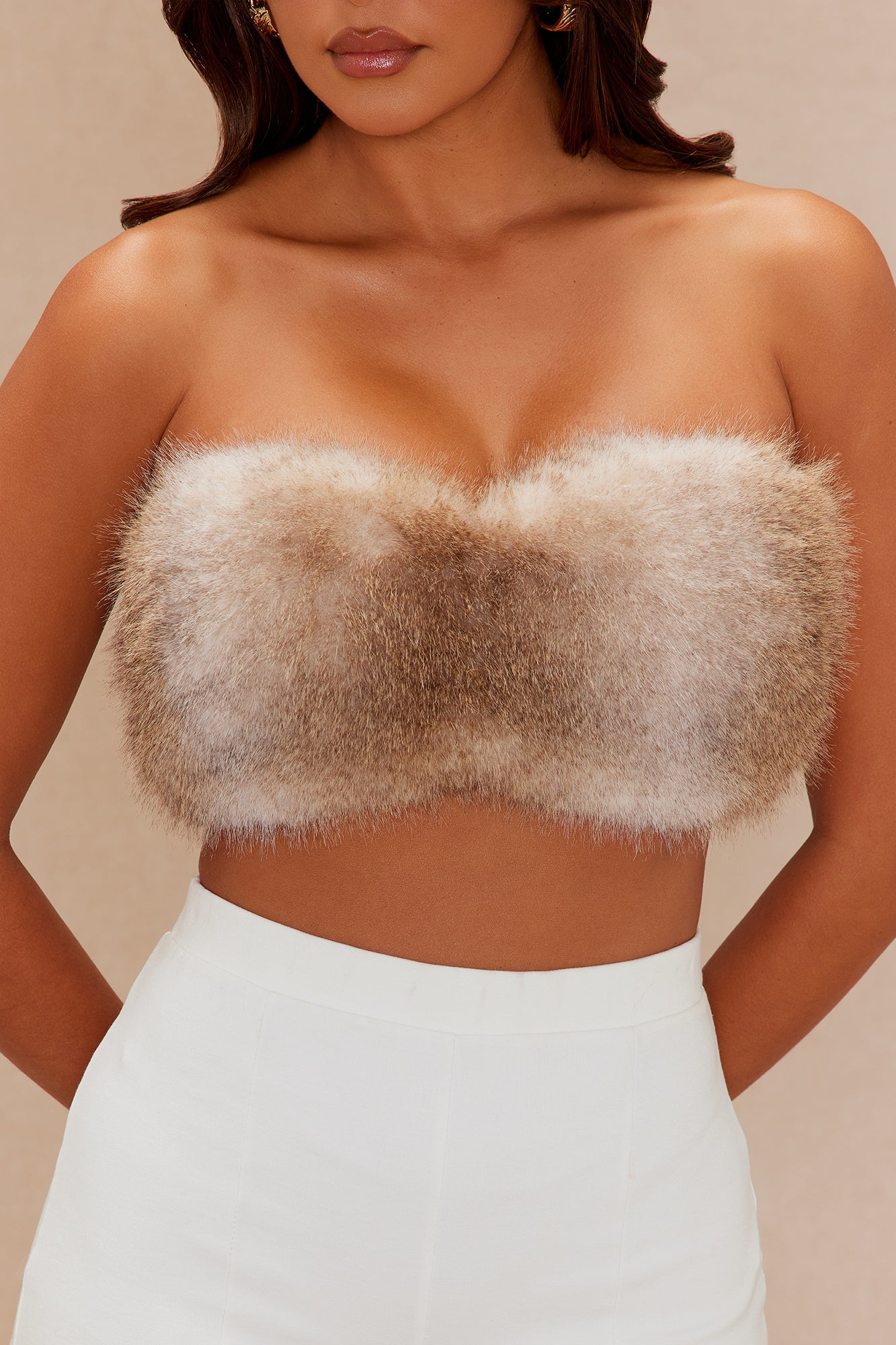 Kristie Faux Fur Tube Top - Taupe