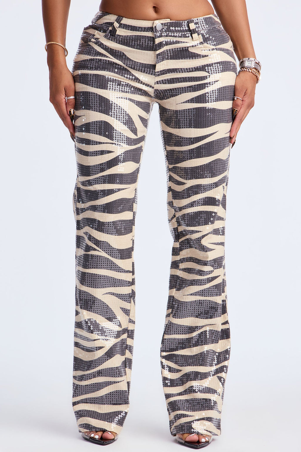 Striped Savage Sequin Zebra Straight Leg Jeans - Black/Smoke