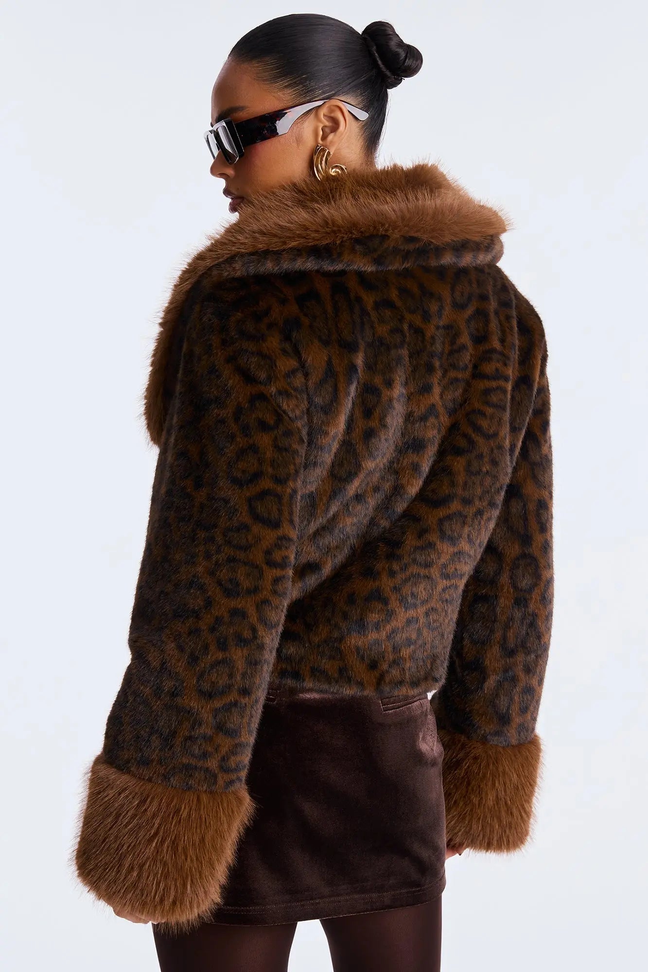 Cleo Leopard Faux Fur Coat - Brown/combo 