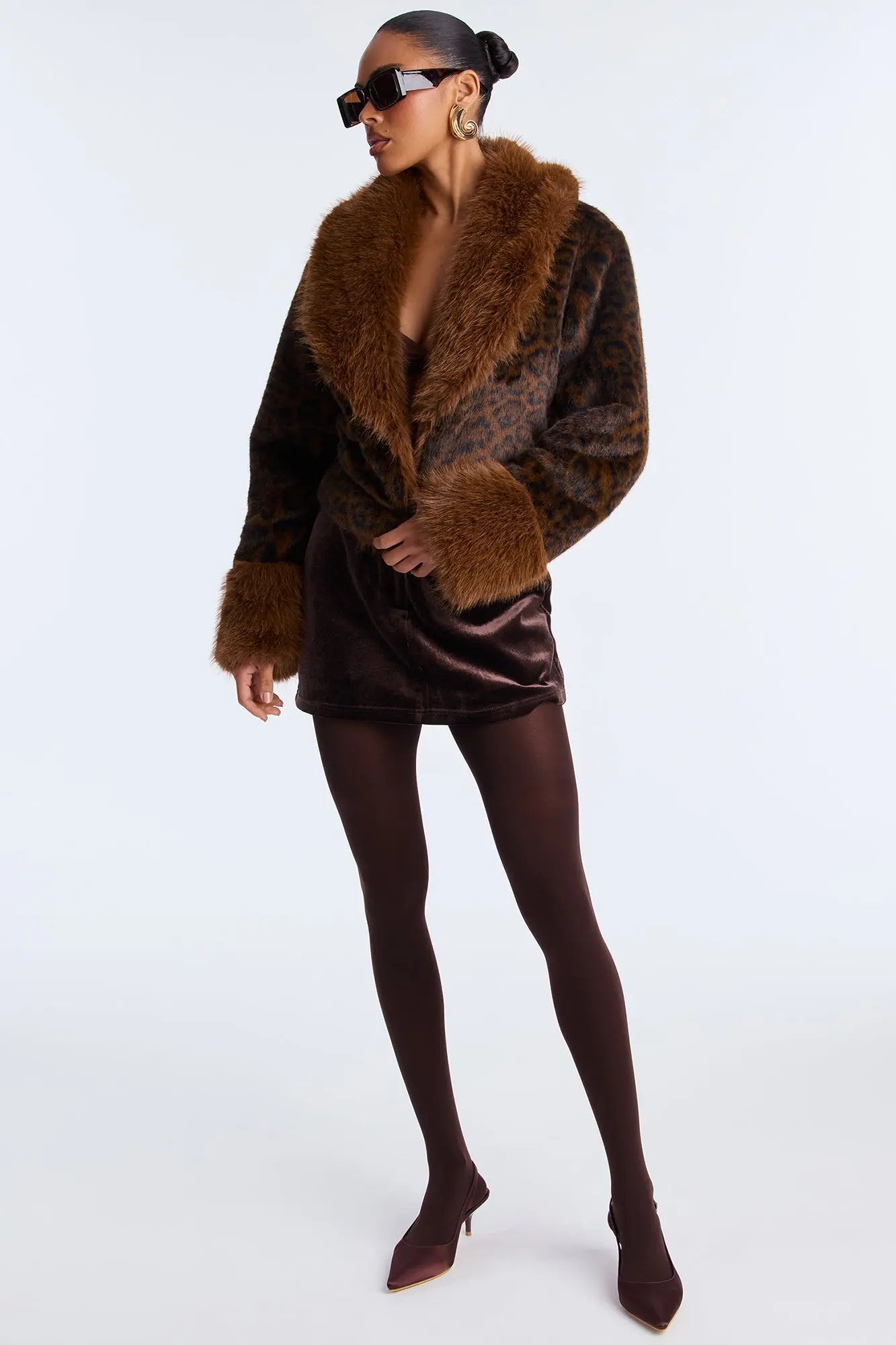 Cleo Leopard Faux Fur Coat - Brown/combo 