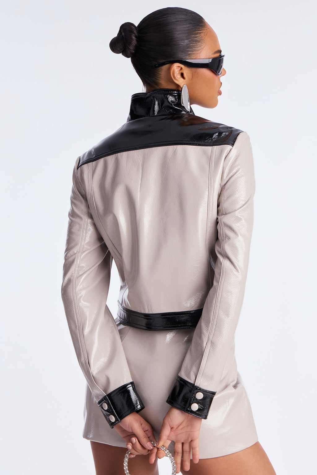 Viviana Faux Leather Jacket Skirt Set - Taupe