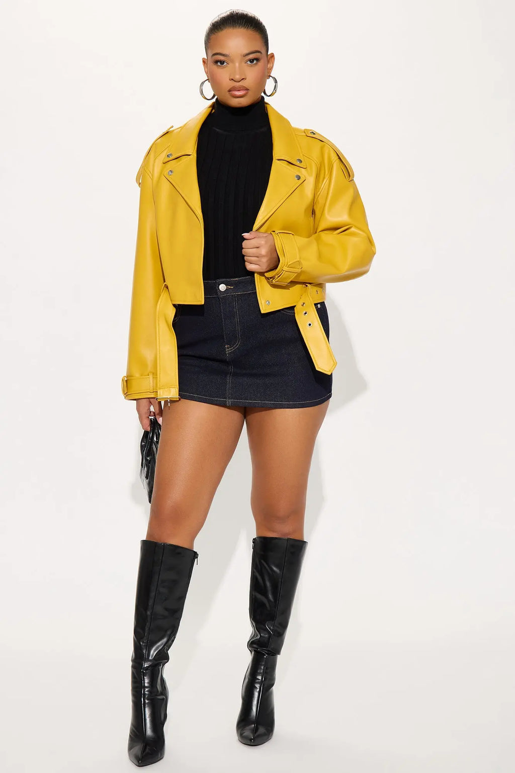 Fast Lane Faux Leather Moto Jacket - Mustard 