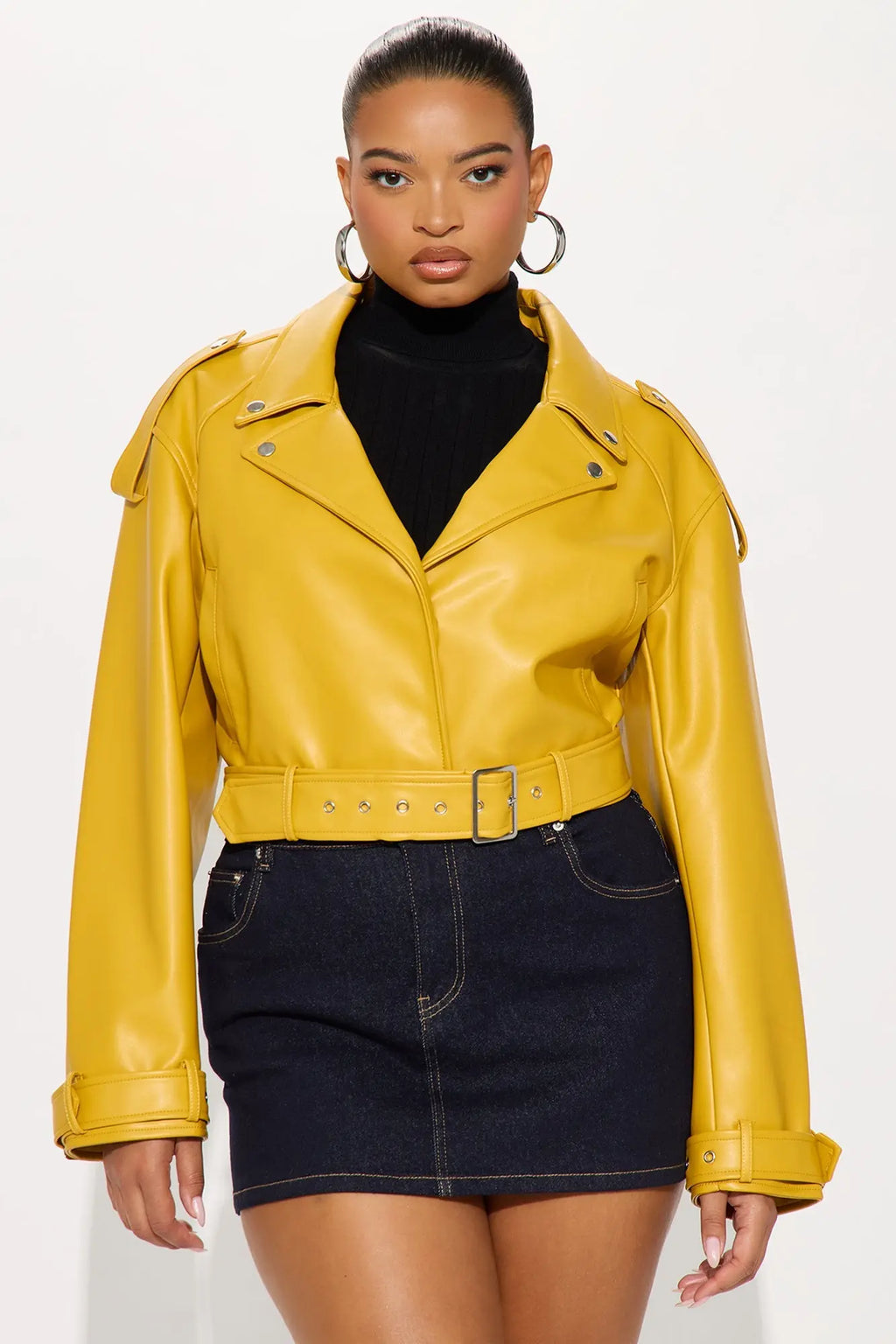 Fast Lane Faux Leather Moto Jacket - Mustard 