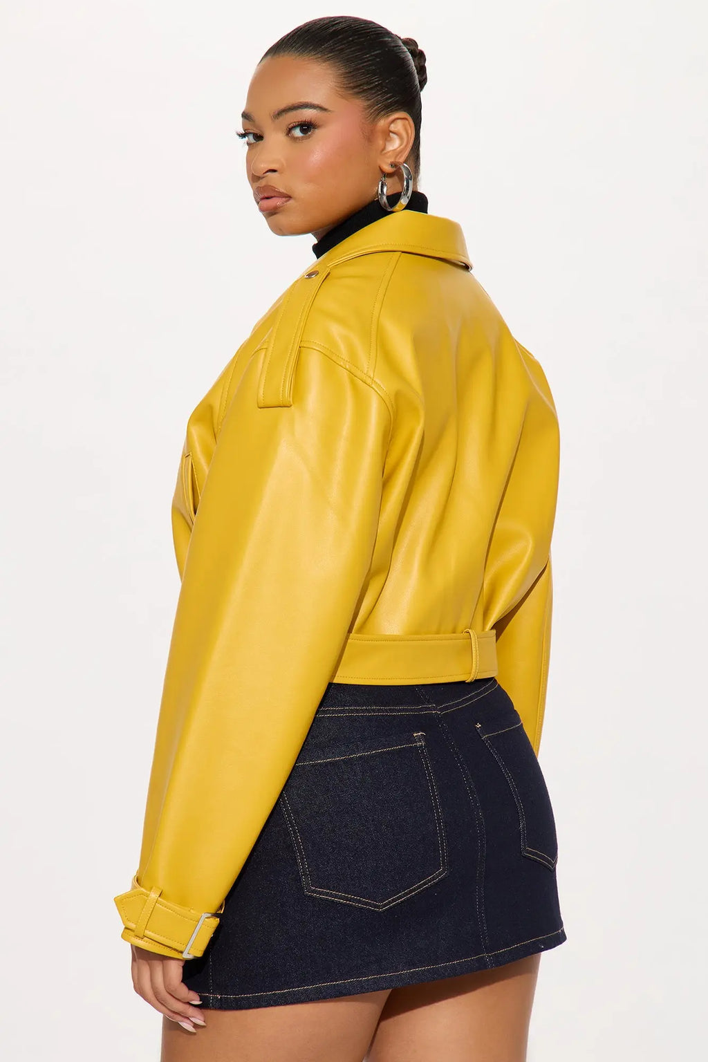 Fast Lane Faux Leather Moto Jacket - Mustard 