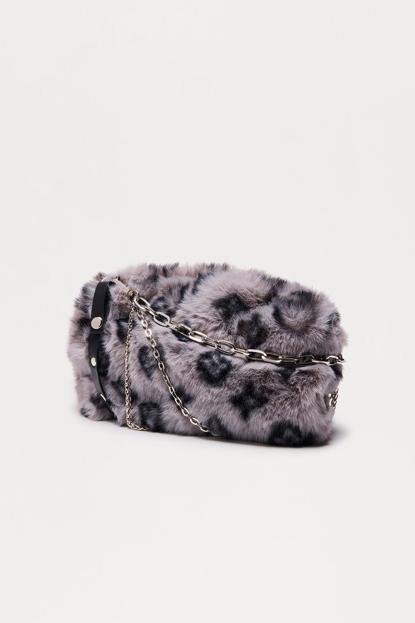 Furrista Faux Fur Shoulder Handbag - Grey/Black 