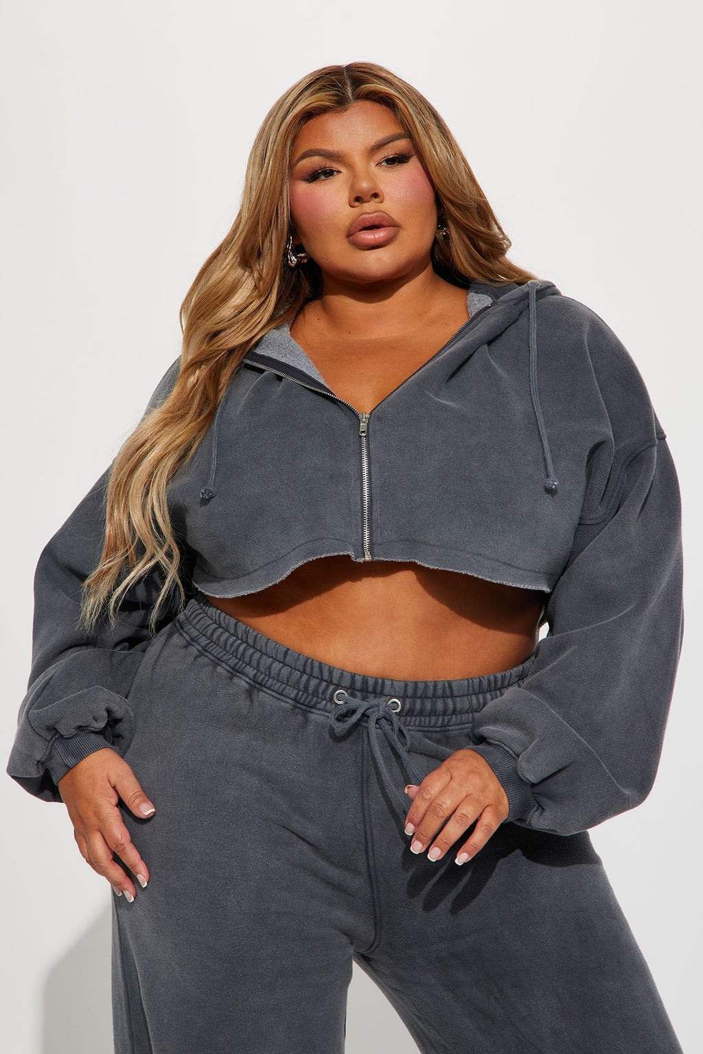 On The Go Fleece Pant Set - Charcoal