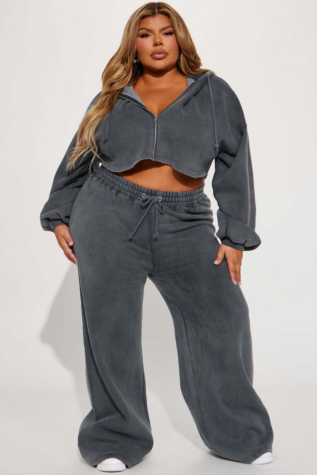 On The Go Fleece Pant Set - Charcoal
