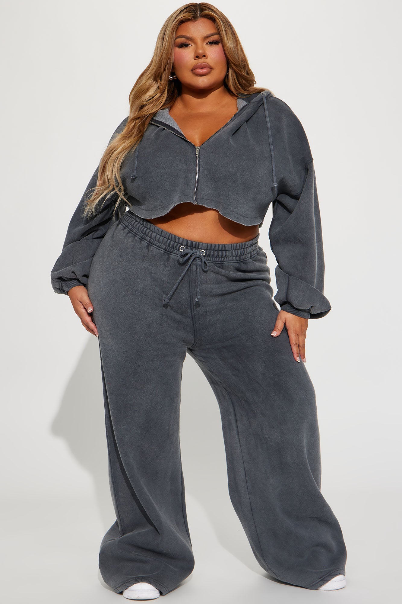 On The Go Fleece Pant Set - Charcoal