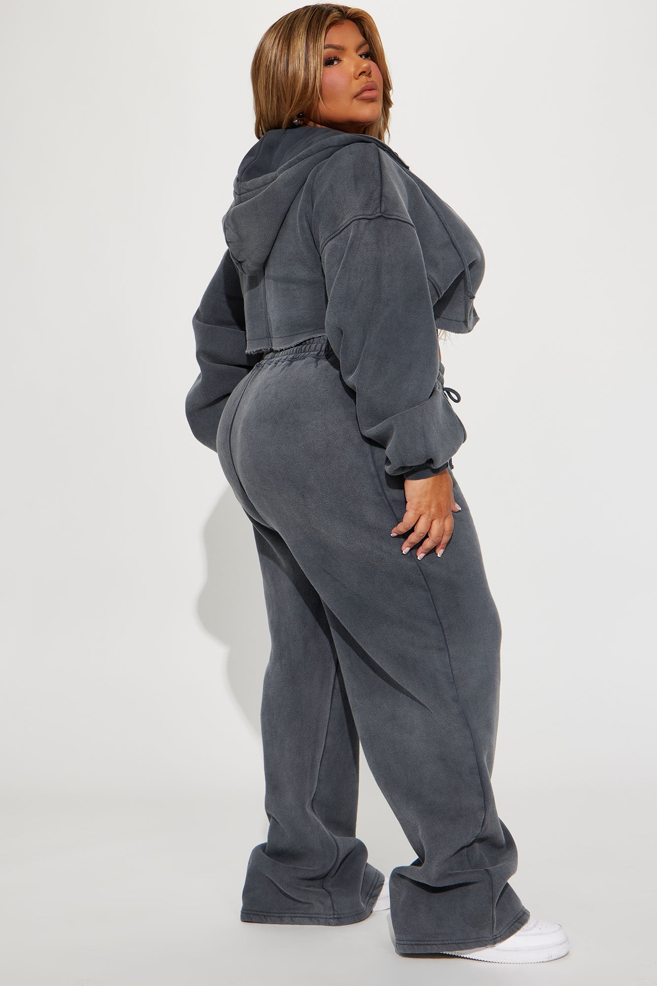 On The Go Fleece Pant Set - Charcoal