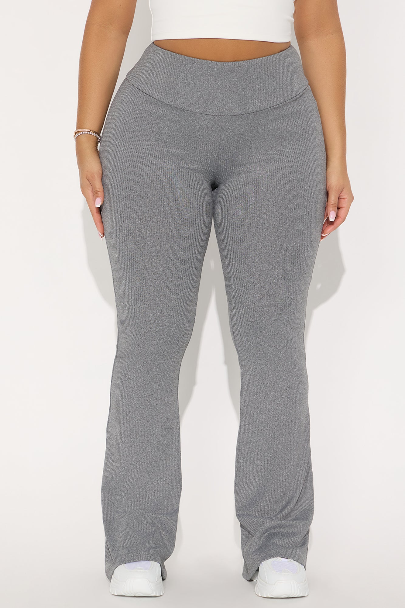 Amber Ribbed Flare Pant - Heather Grey 