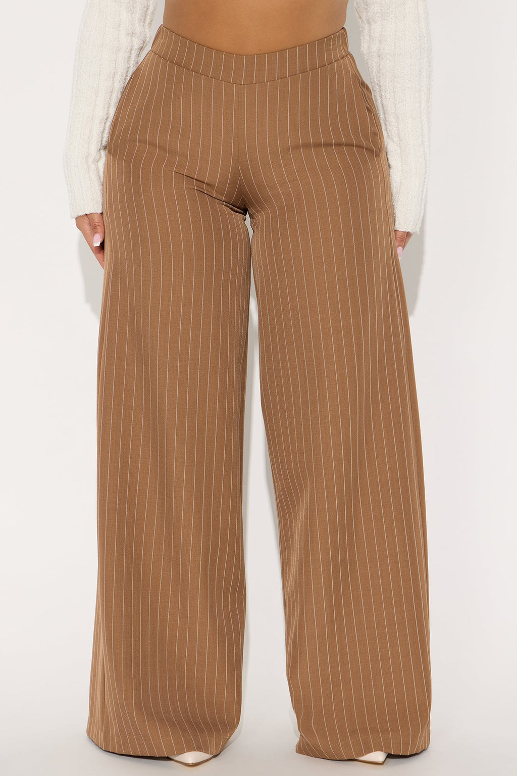 Easy To Wear Pinstripe Wide Leg Pant 32″ - Mocha