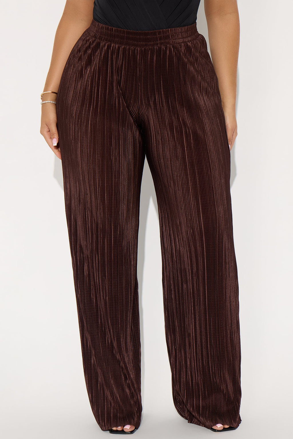 No Small Talk Wide Leg Plisse Pant 32″ - Chocolate 