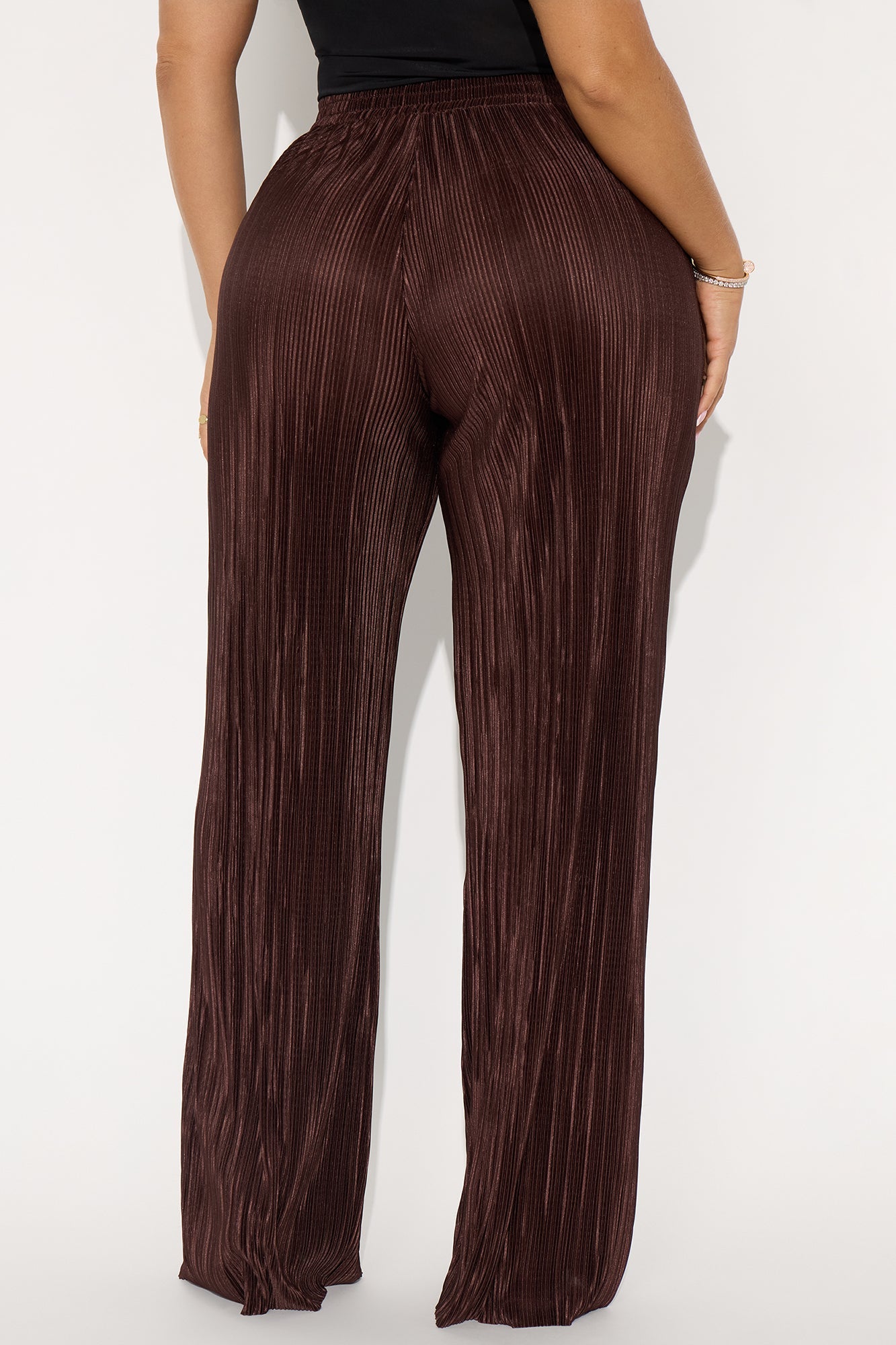 No Small Talk Wide Leg Plisse Pant 32″ - Chocolate 