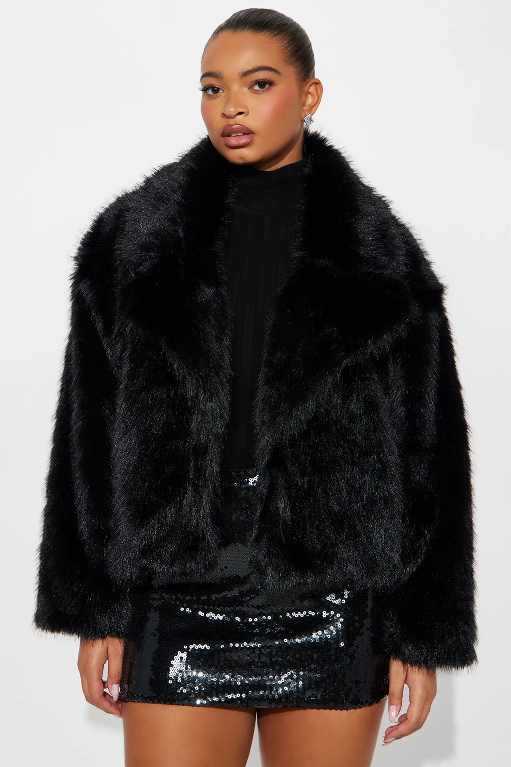 Chloe Faux Fur Cropped Coat - Black 