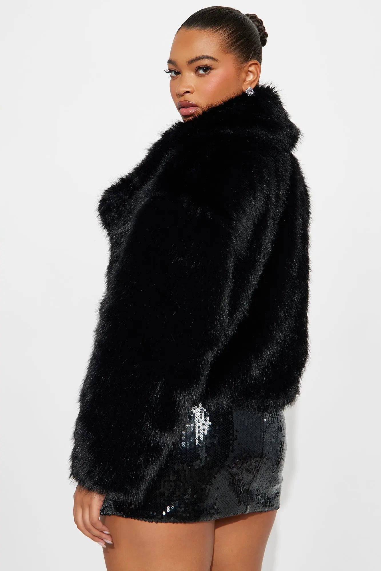 Chloe Faux Fur Cropped Coat - Black 