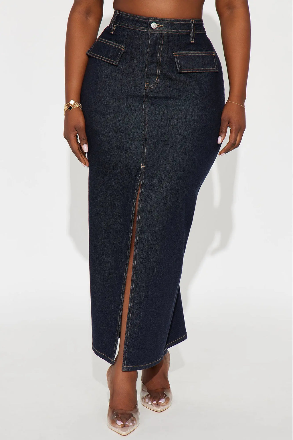 Hard To Handle Rinse Wash Denim Maxi Skirt - Rinse Blue Wash 