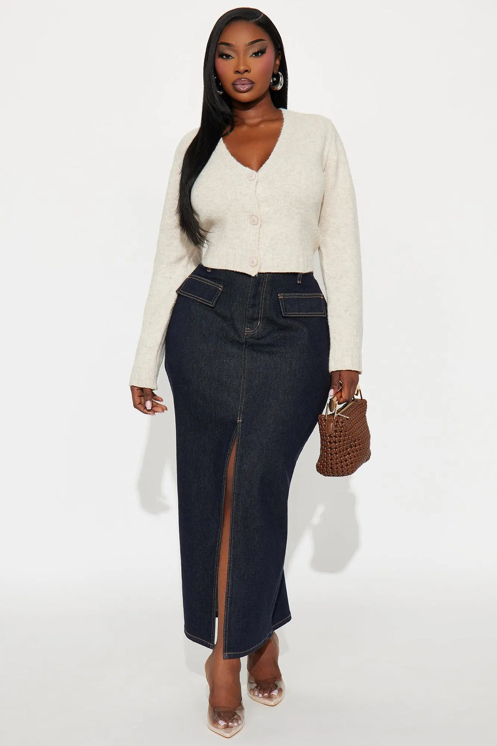 Hard To Handle Rinse Wash Denim Maxi Skirt - Rinse Blue Wash 