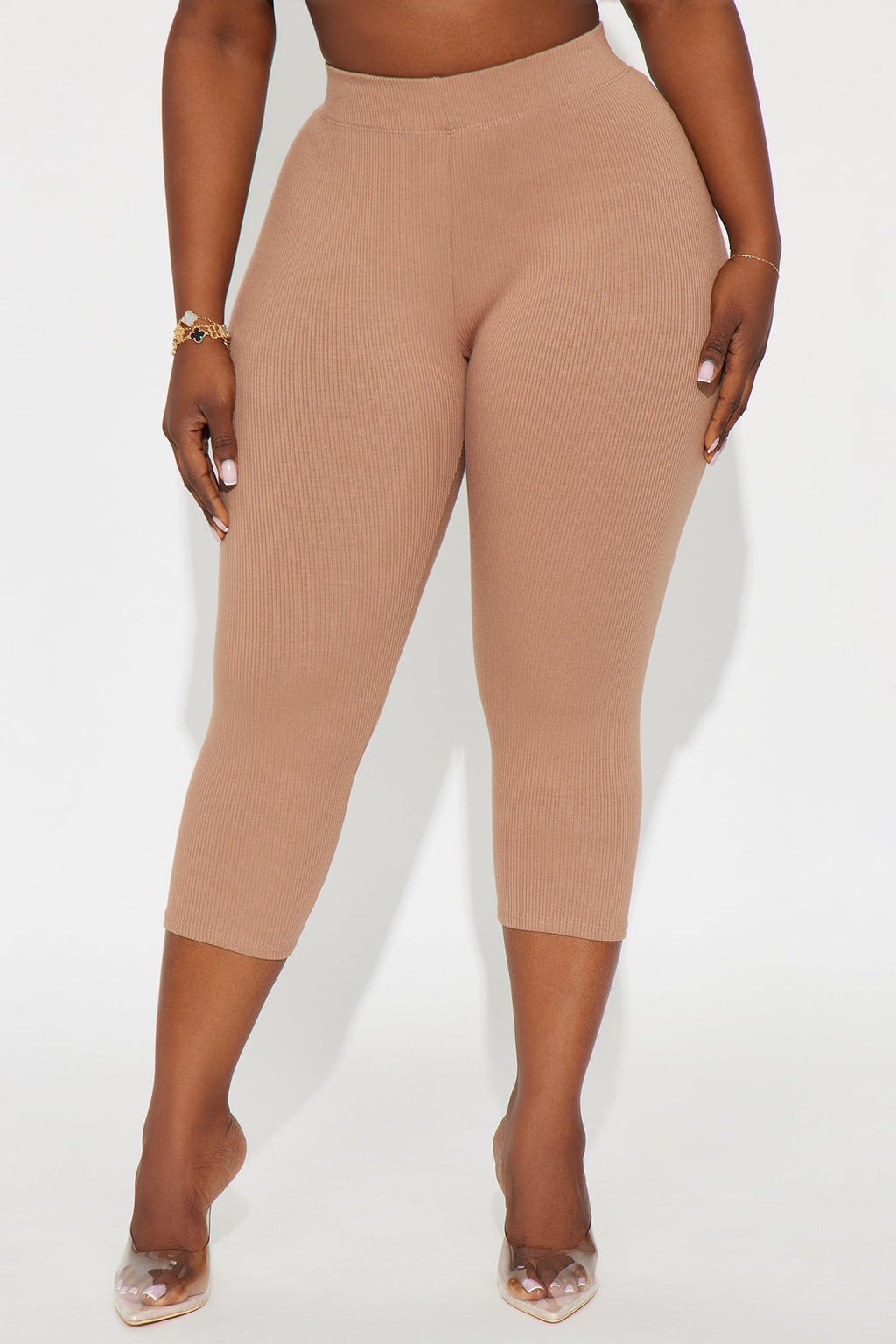Tory Rib Heavy Contoured High Waisted Capri Legging - Mocha